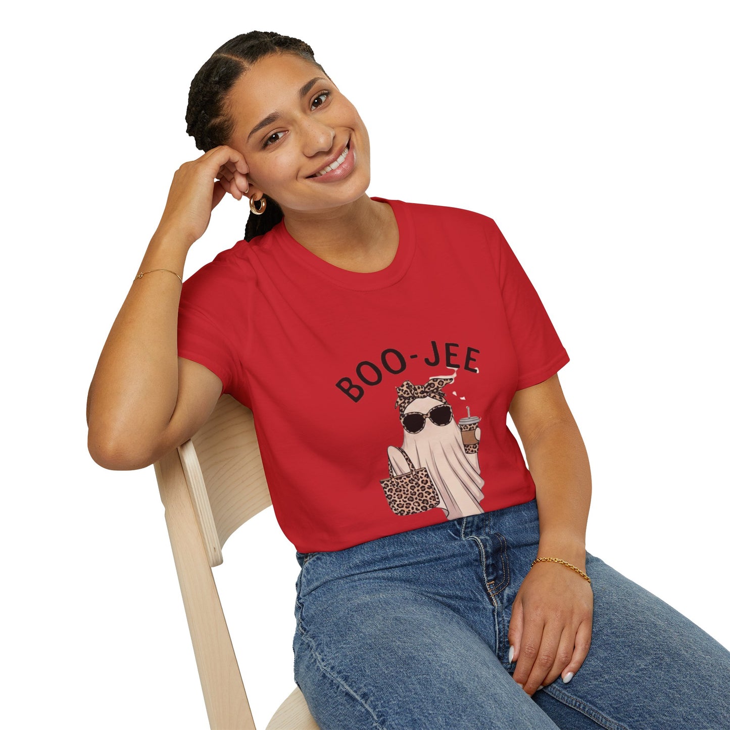 Boo-Jee Graphic T-Shirt — Cute Ghost with Leopard Headband & Sunglasses