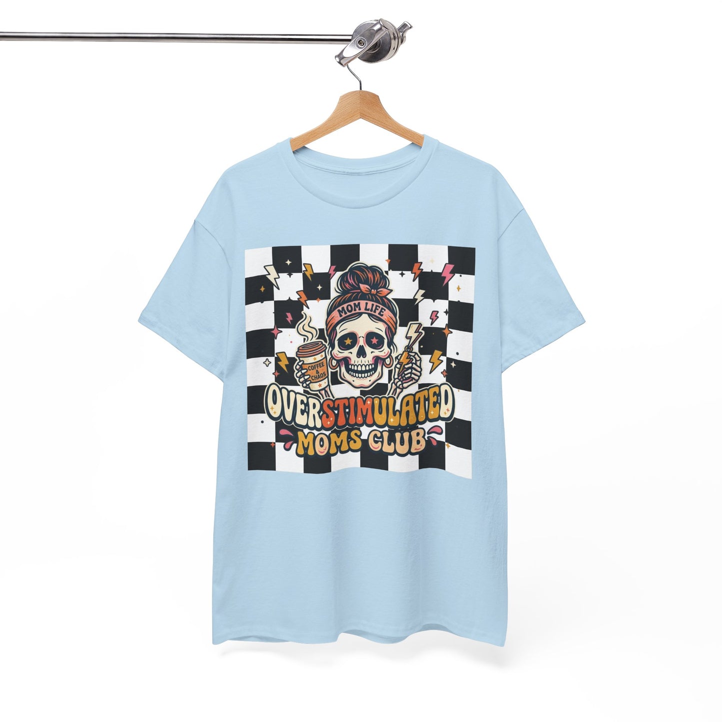 Overstimulated Moms Club T-Shirt — Checker Skull Mom Graphic Tee