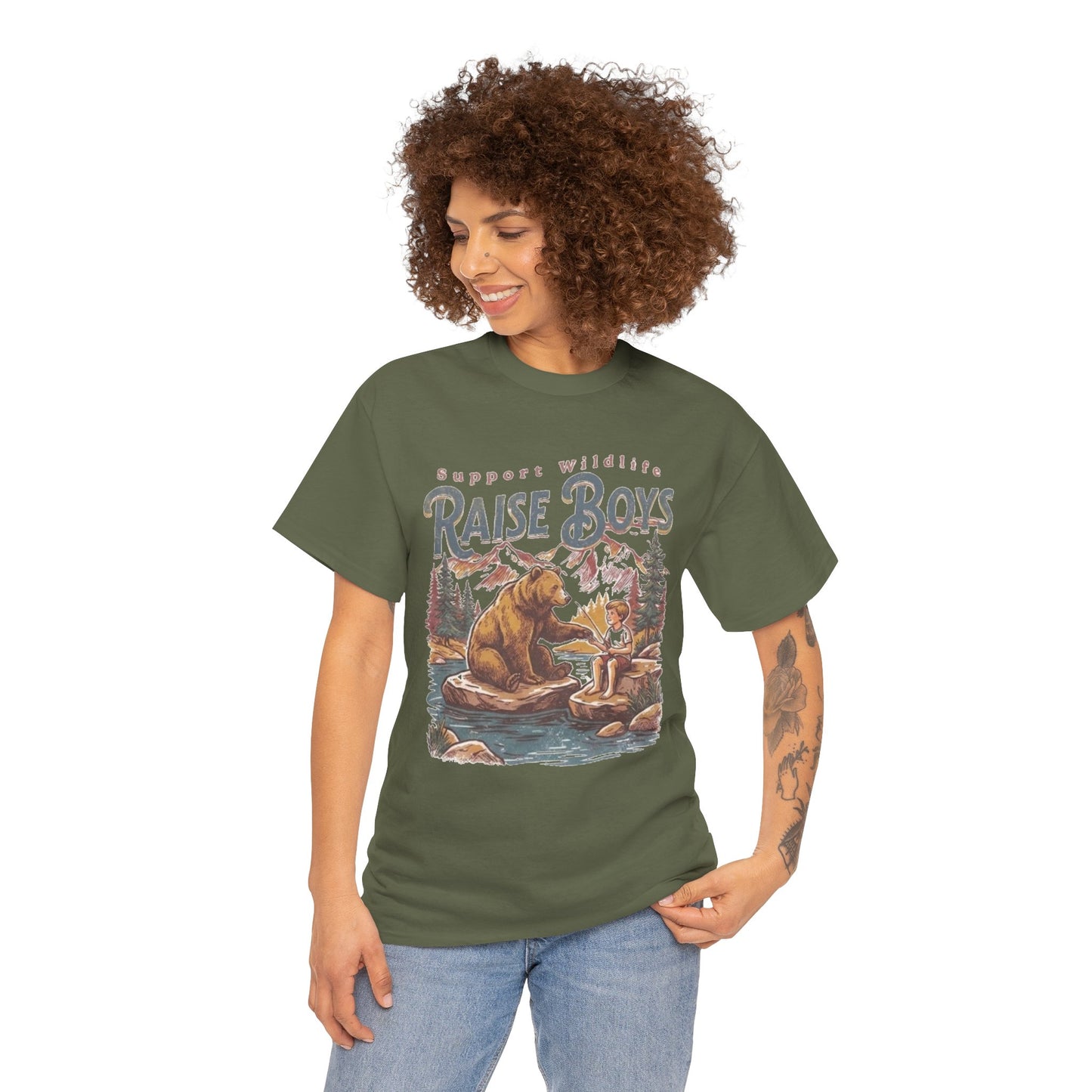 Raise Boys Wildlife T-Shirt — Retro Bear & Boy Outdoor Graphic Tee
