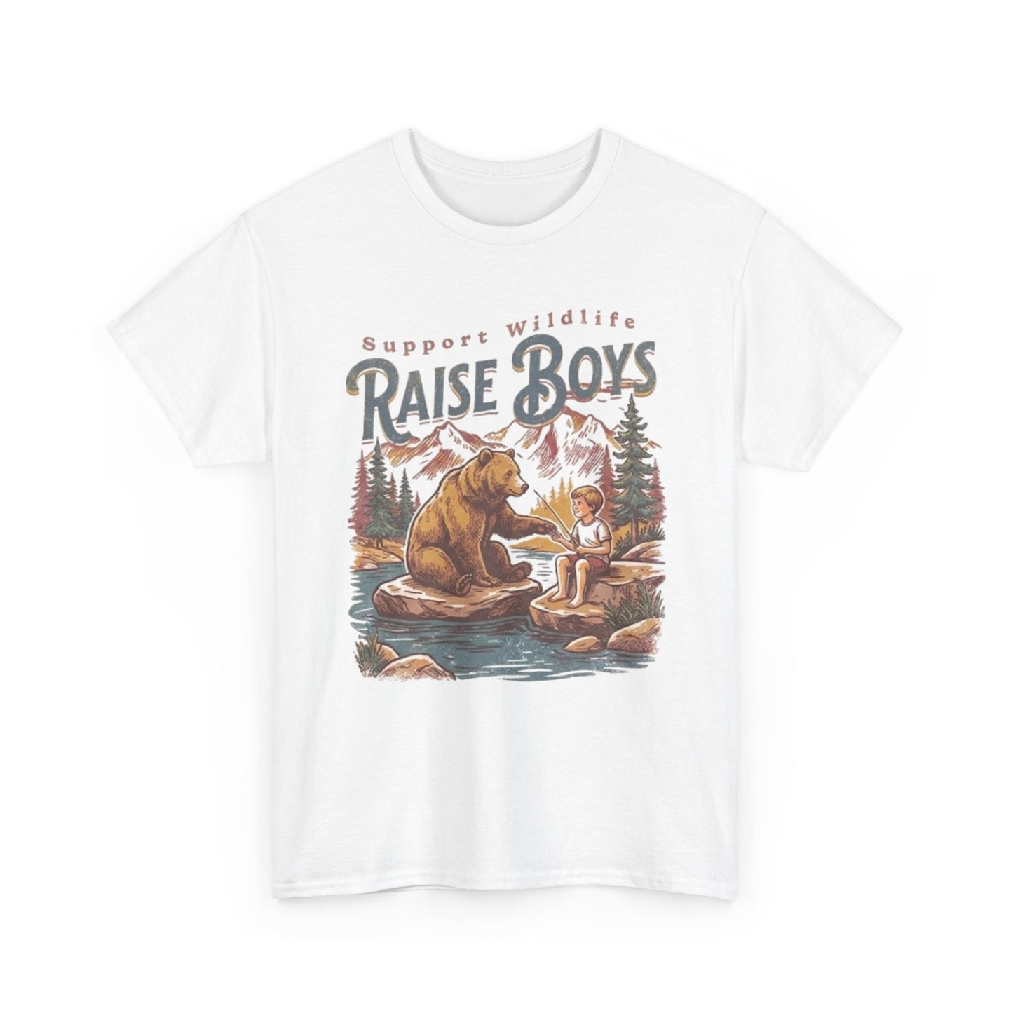 Raise Boys Wildlife T-Shirt — Retro Bear & Boy Outdoor Graphic Tee