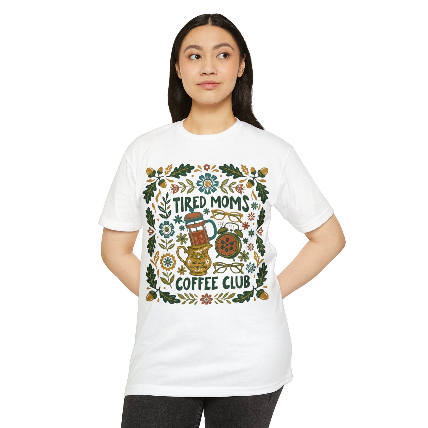 Tired Moms Coffee Club T-Shirt – Funny Floral Coffee Tee for Moms