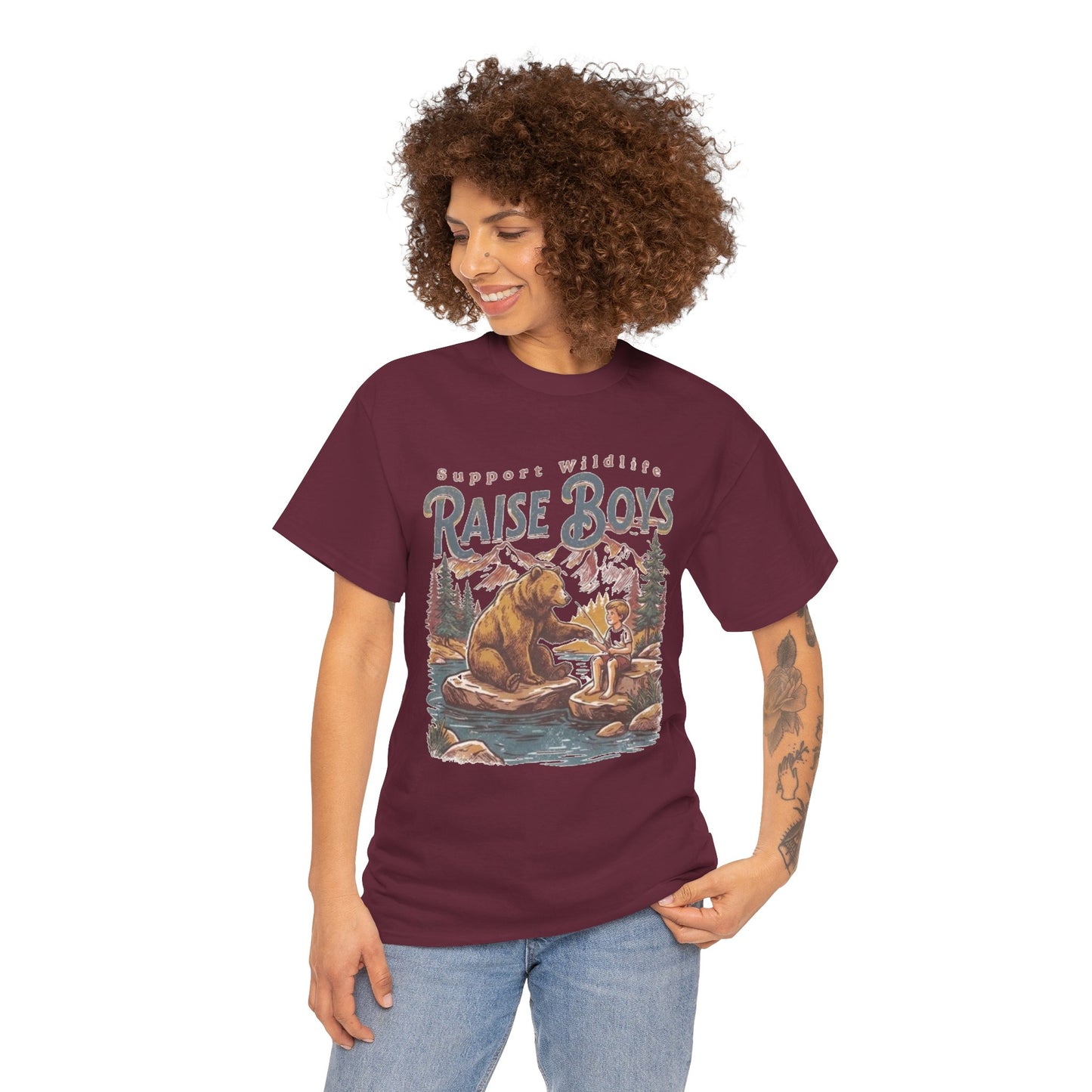 Raise Boys Wildlife T-Shirt — Retro Bear & Boy Outdoor Graphic Tee