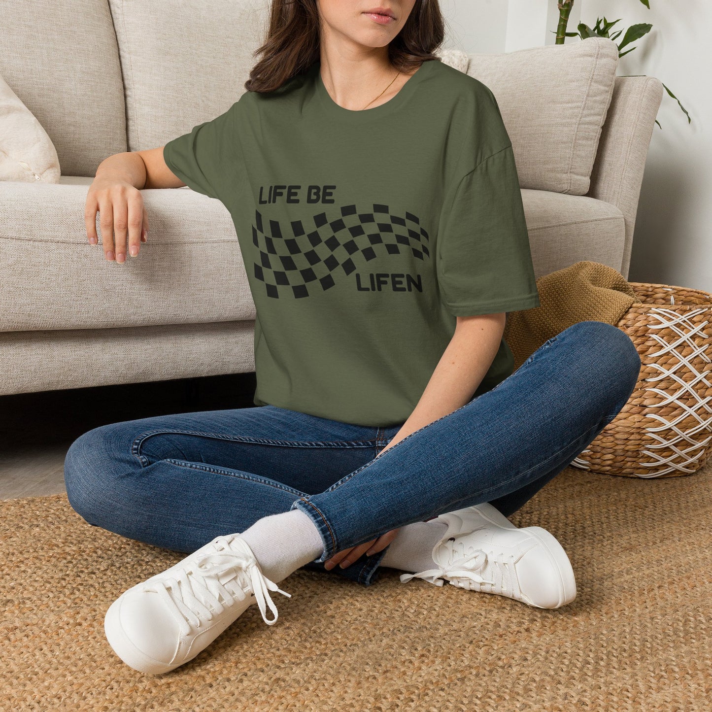 Life Be Lifen Checkered T‑Shirt — Retro Racing Graphic Tee