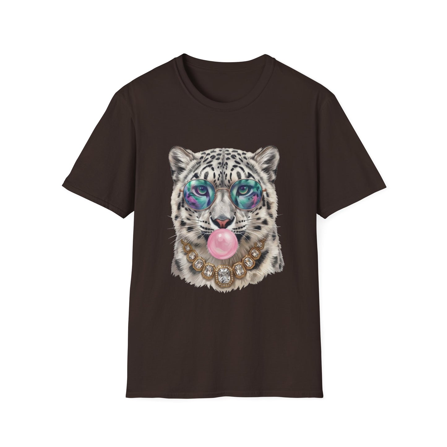 Snow Leopard Sunglasses T-Shirt — Cool Cat Bubblegum Graphic Tee