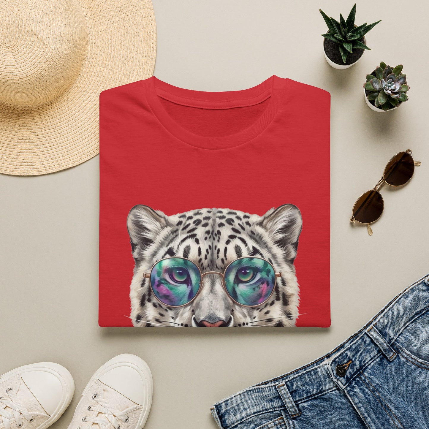 Snow Leopard Sunglasses T-Shirt — Cool Cat Bubblegum Graphic Tee