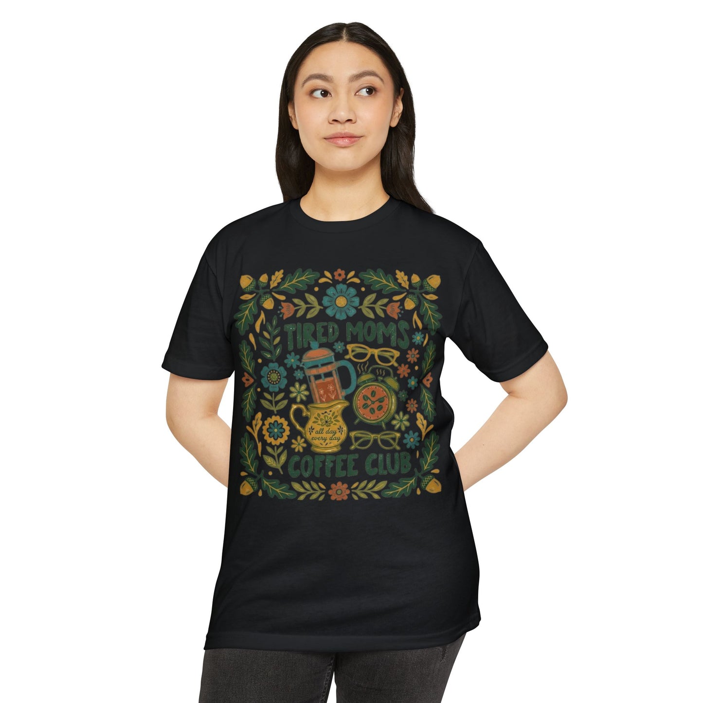 Tired Moms Coffee Club T-Shirt – Funny Floral Coffee Tee for Moms