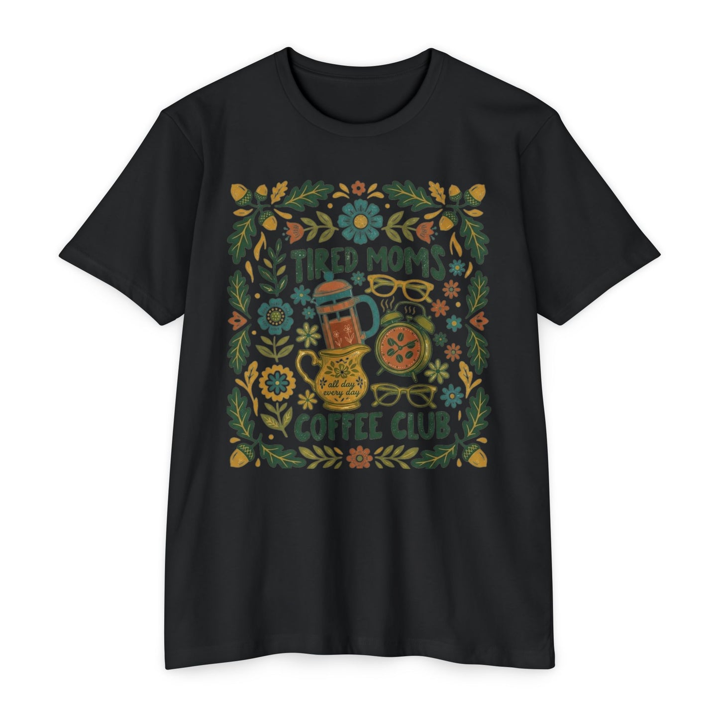 Tired Moms Coffee Club T-Shirt – Funny Floral Coffee Tee for Moms
