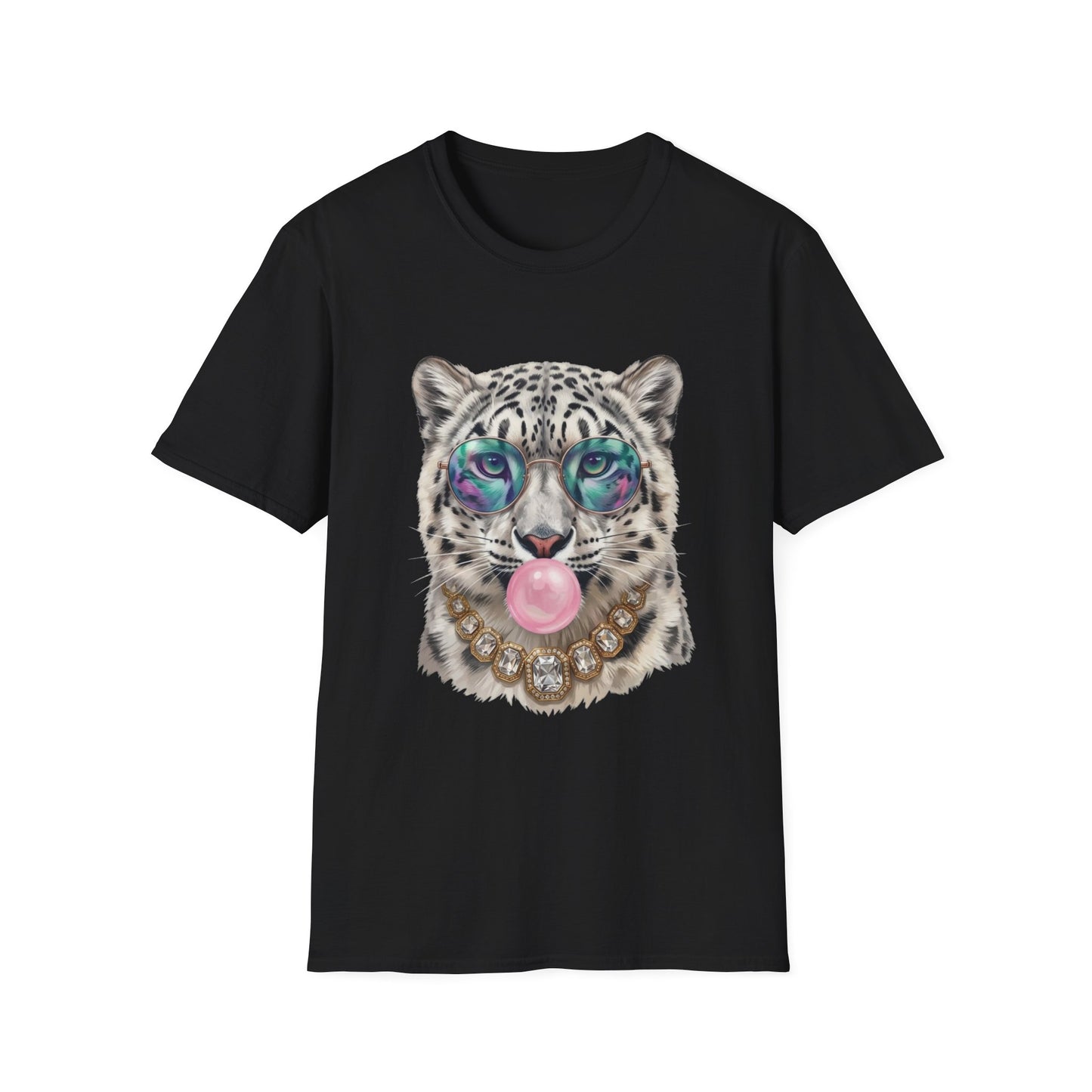 Snow Leopard Sunglasses T-Shirt — Cool Cat Bubblegum Graphic Tee