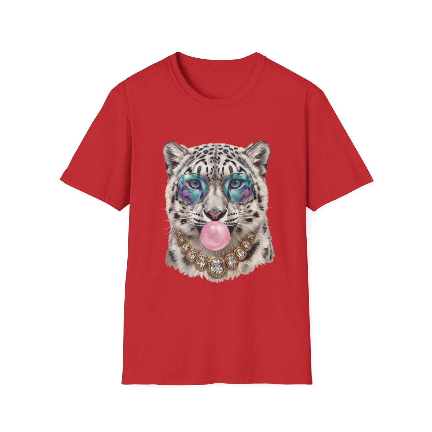 Snow Leopard Sunglasses T-Shirt — Cool Cat Bubblegum Graphic Tee