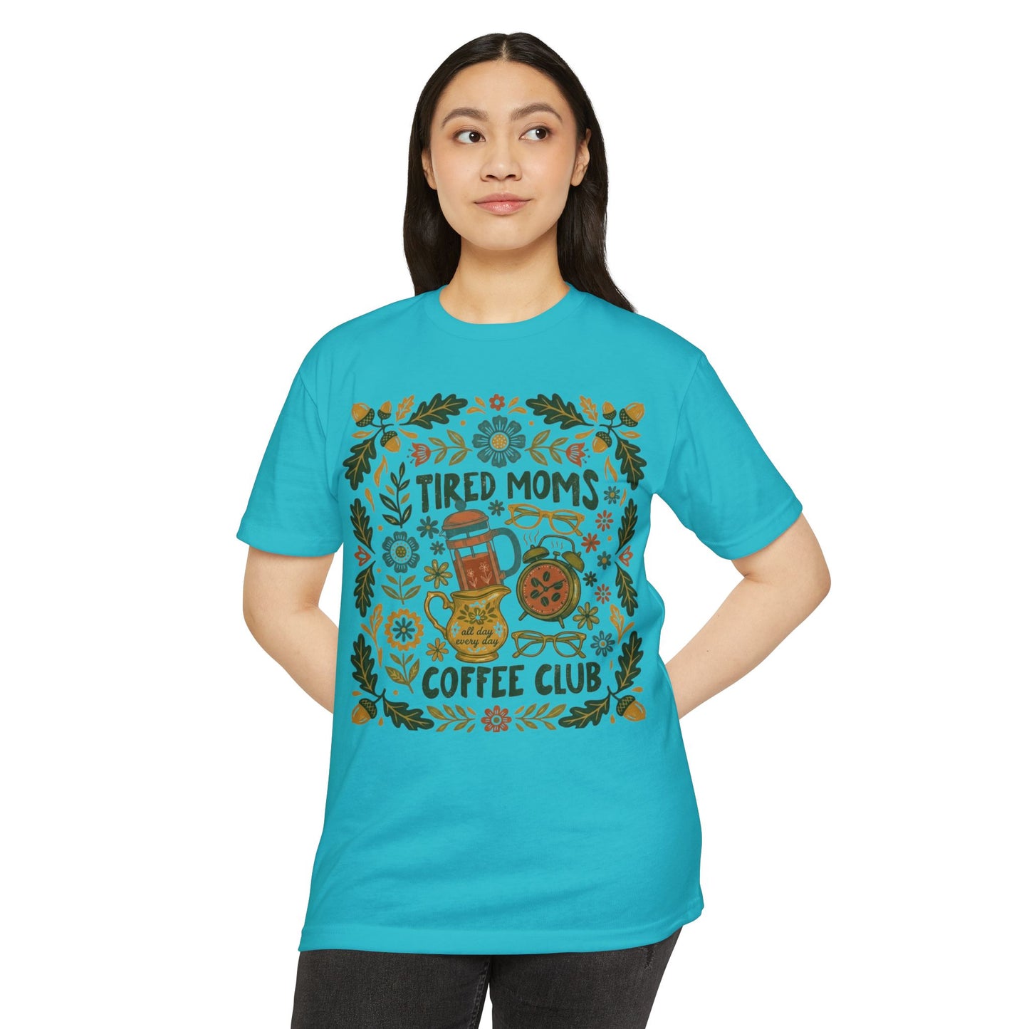 Tired Moms Coffee Club T-Shirt – Funny Floral Coffee Tee for Moms