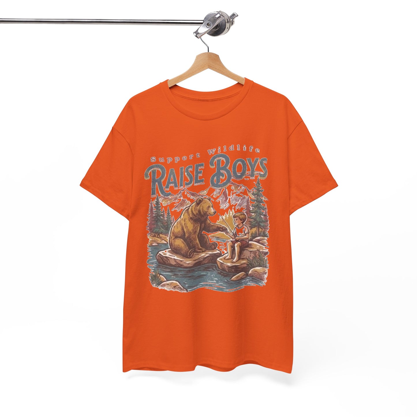 Raise Boys Wildlife T-Shirt — Retro Bear & Boy Outdoor Graphic Tee