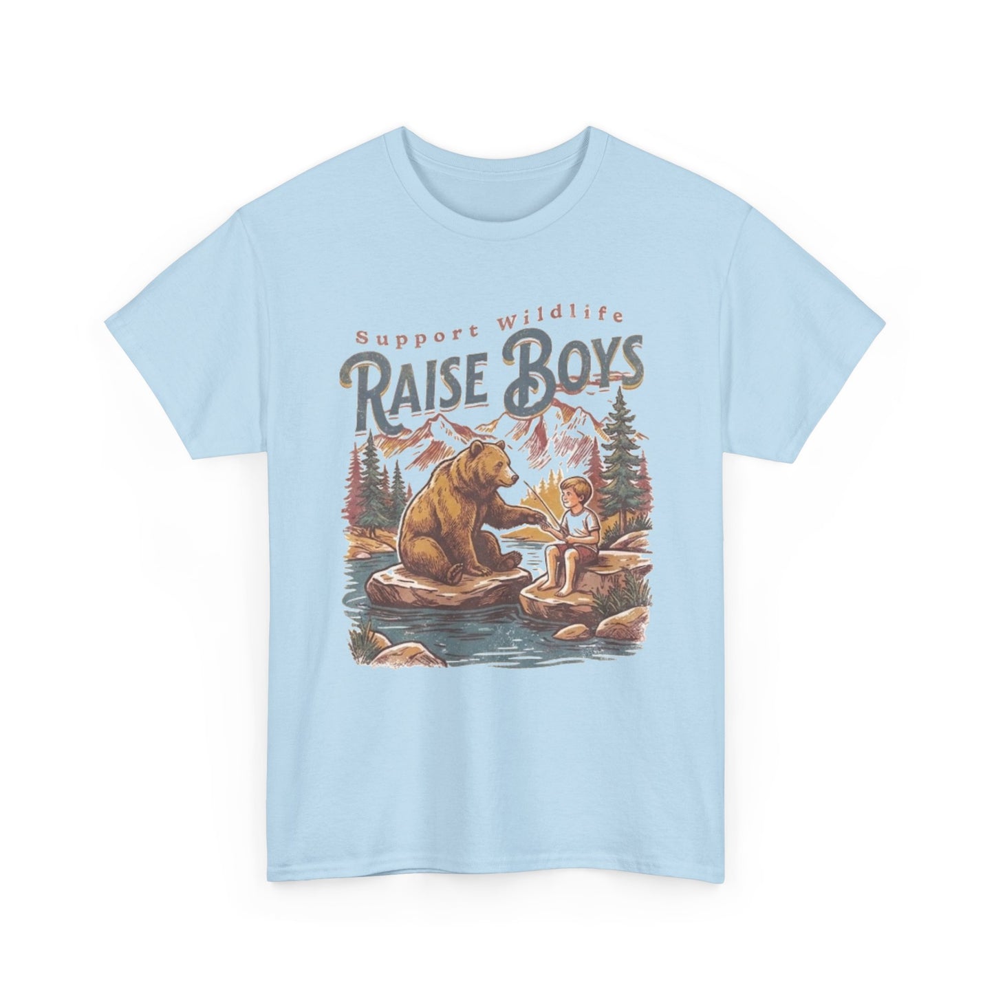 Raise Boys Wildlife T-Shirt — Retro Bear & Boy Outdoor Graphic Tee