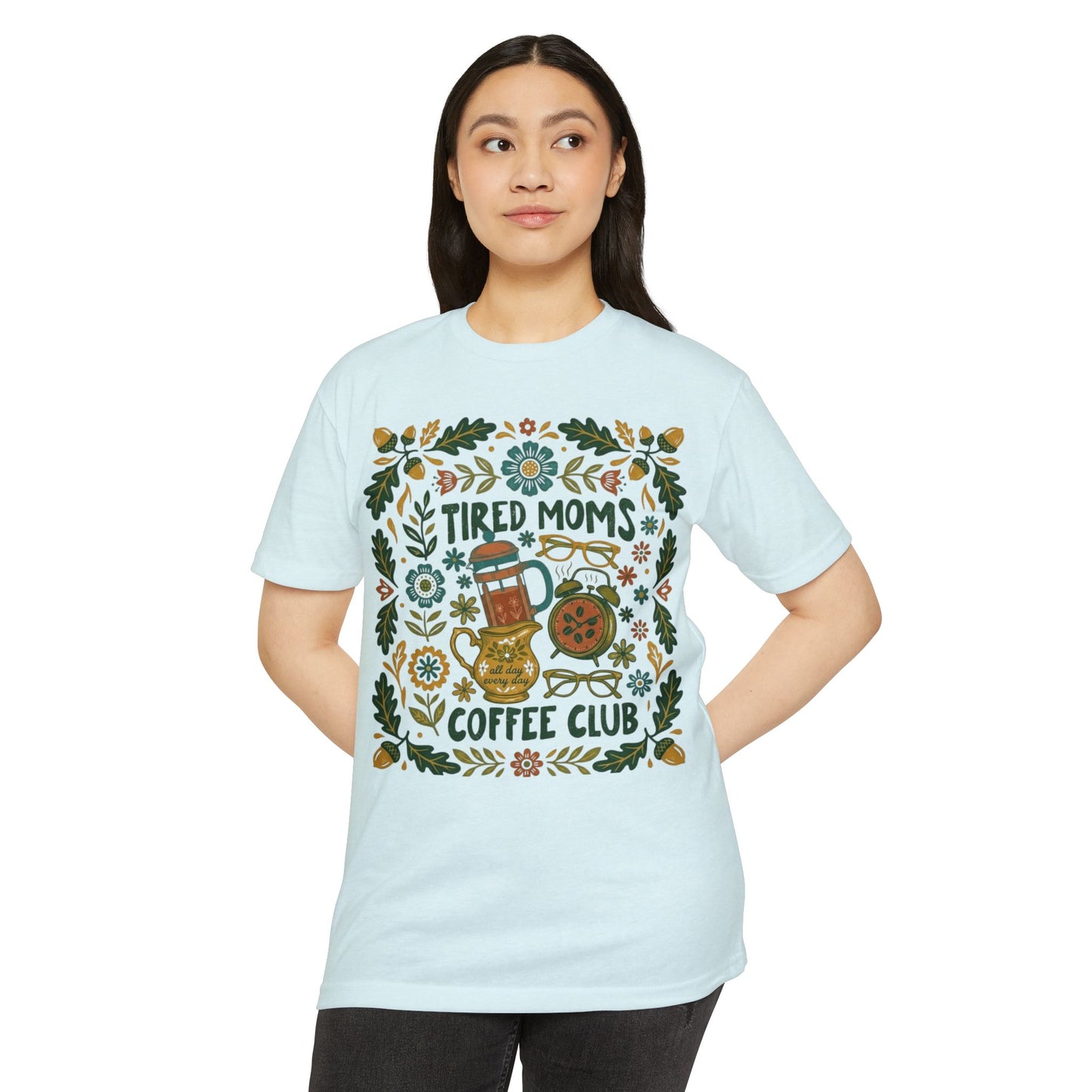 Tired Moms Coffee Club T-Shirt – Funny Floral Coffee Tee for Moms