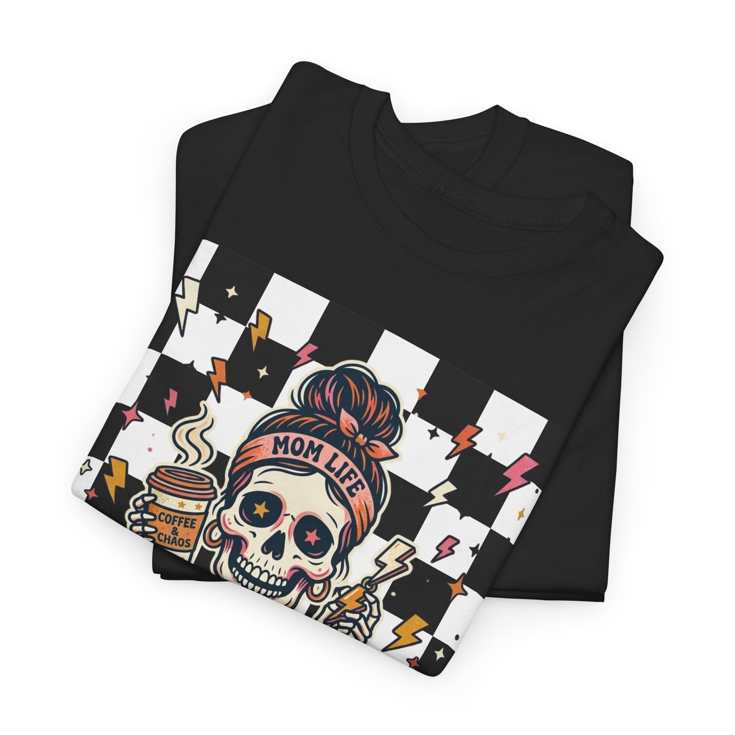 Overstimulated Moms Club T-Shirt — Checker Skull Mom Graphic Tee