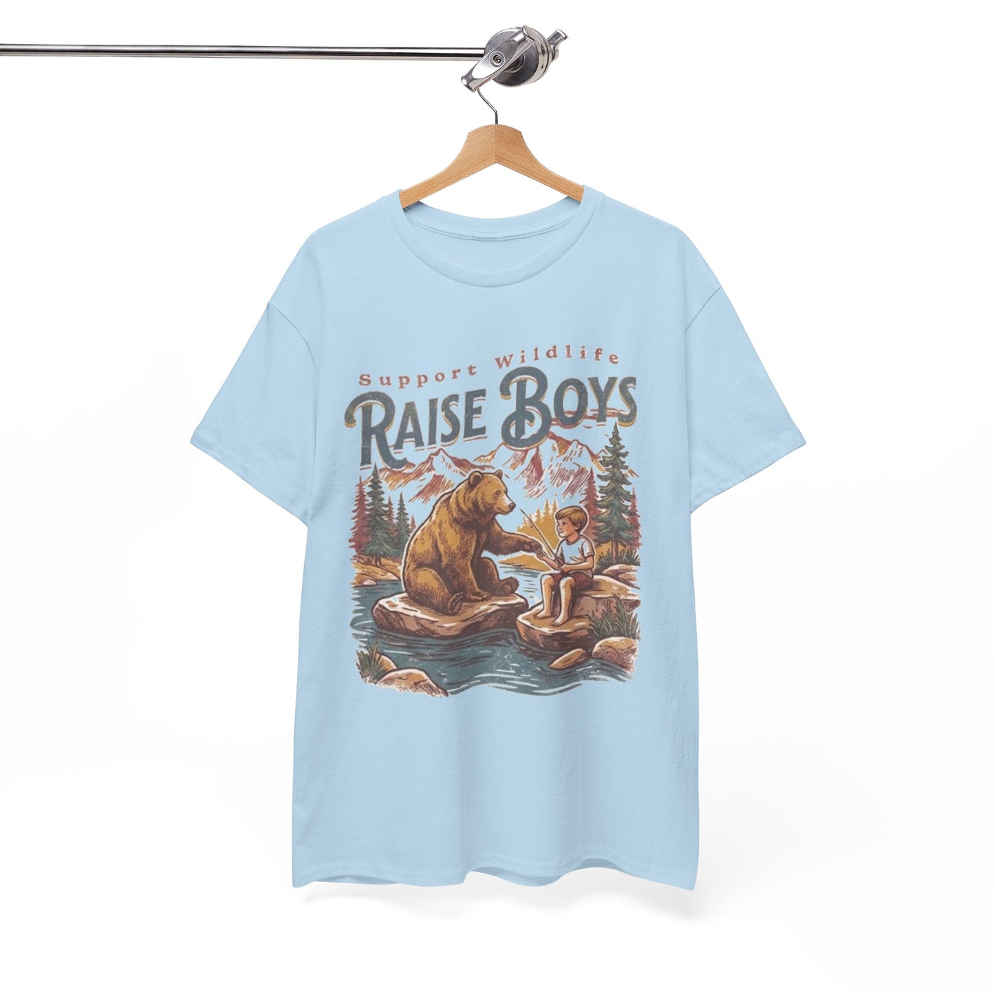 Raise Boys Wildlife T-Shirt — Retro Bear & Boy Outdoor Graphic Tee