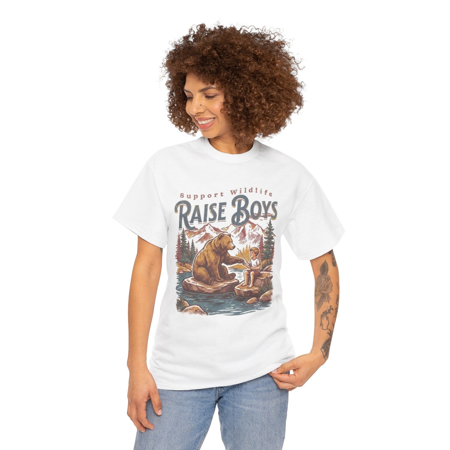 Raise Boys Wildlife T-Shirt — Retro Bear & Boy Outdoor Graphic Tee
