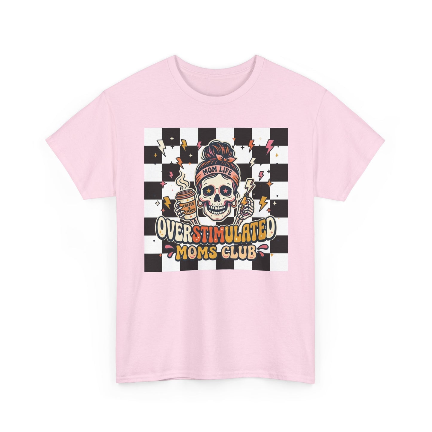 Overstimulated Moms Club T-Shirt — Checker Skull Mom Graphic Tee