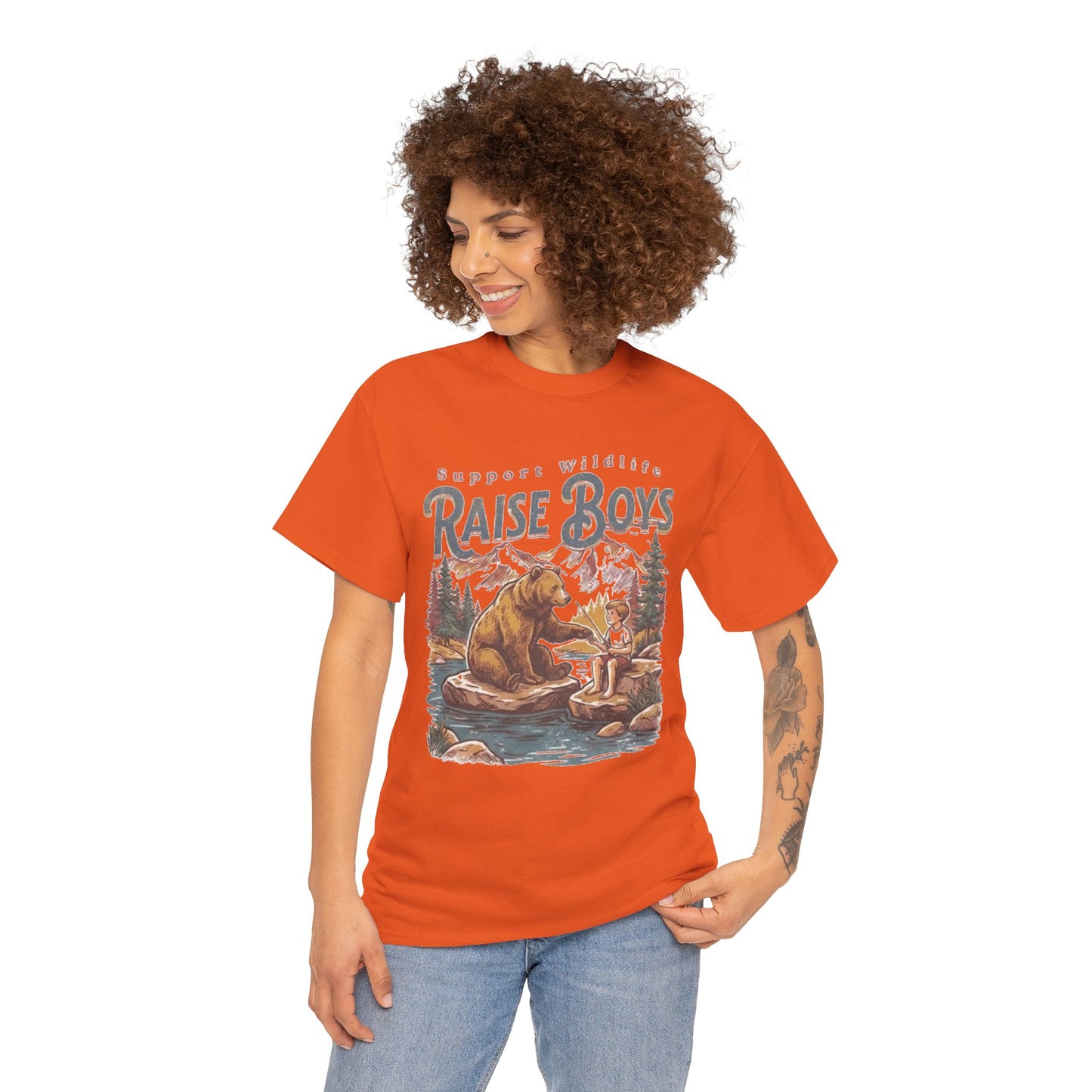 Raise Boys Wildlife T-Shirt — Retro Bear & Boy Outdoor Graphic Tee