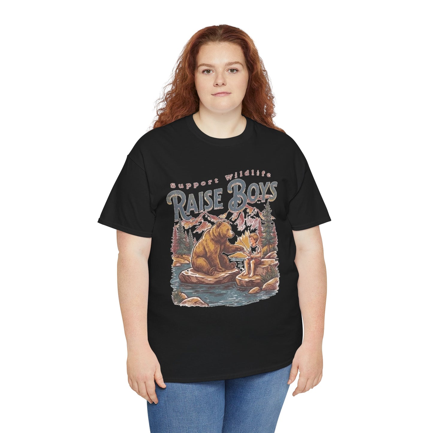 Raise Boys Wildlife T-Shirt — Retro Bear & Boy Outdoor Graphic Tee