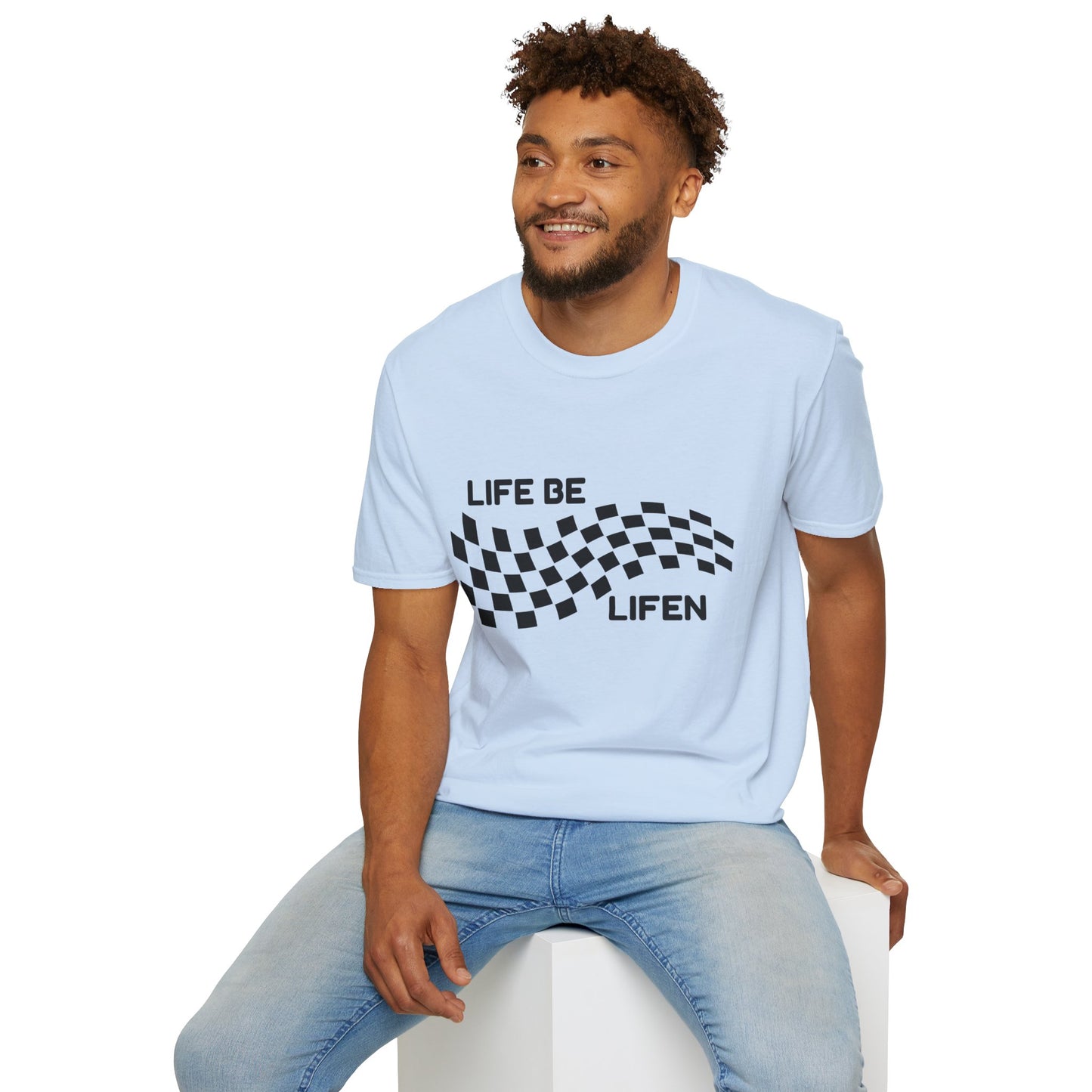 Life Be Lifen Checkered T‑Shirt — Retro Racing Graphic Tee