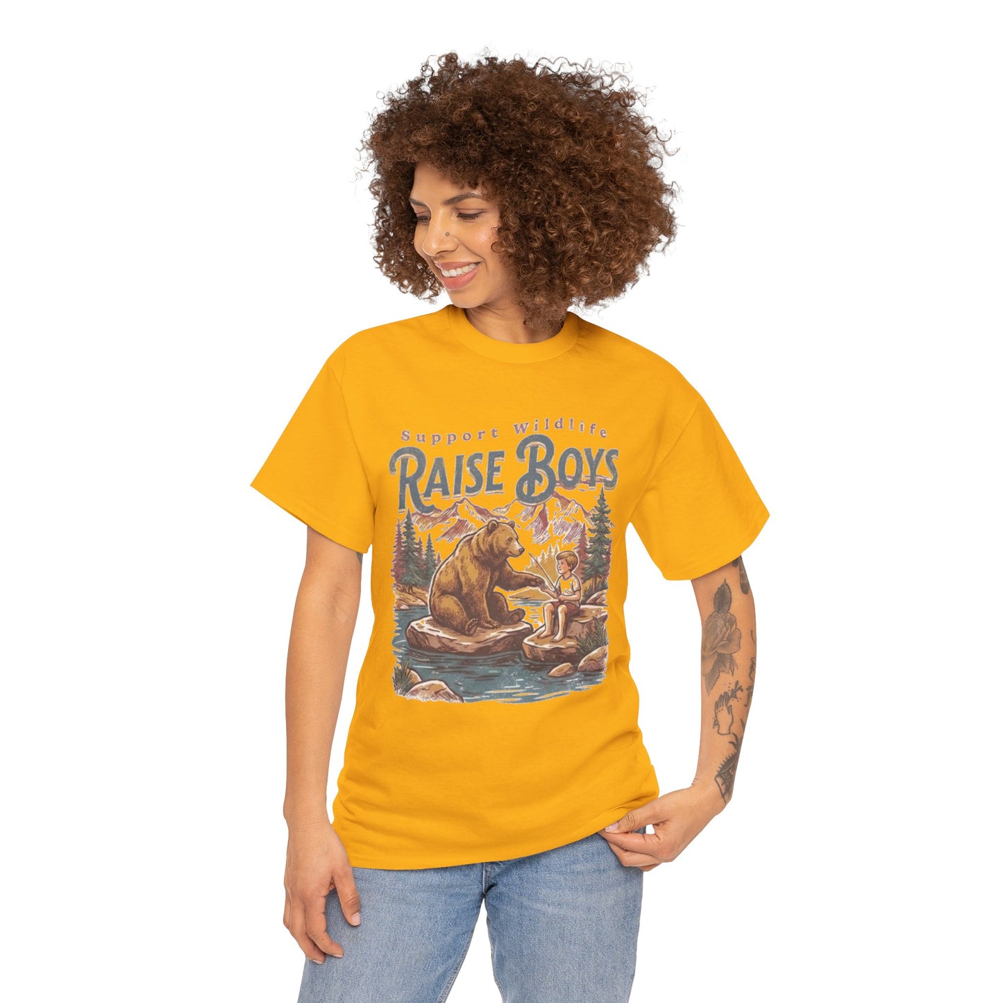 Raise Boys Wildlife T-Shirt — Retro Bear & Boy Outdoor Graphic Tee