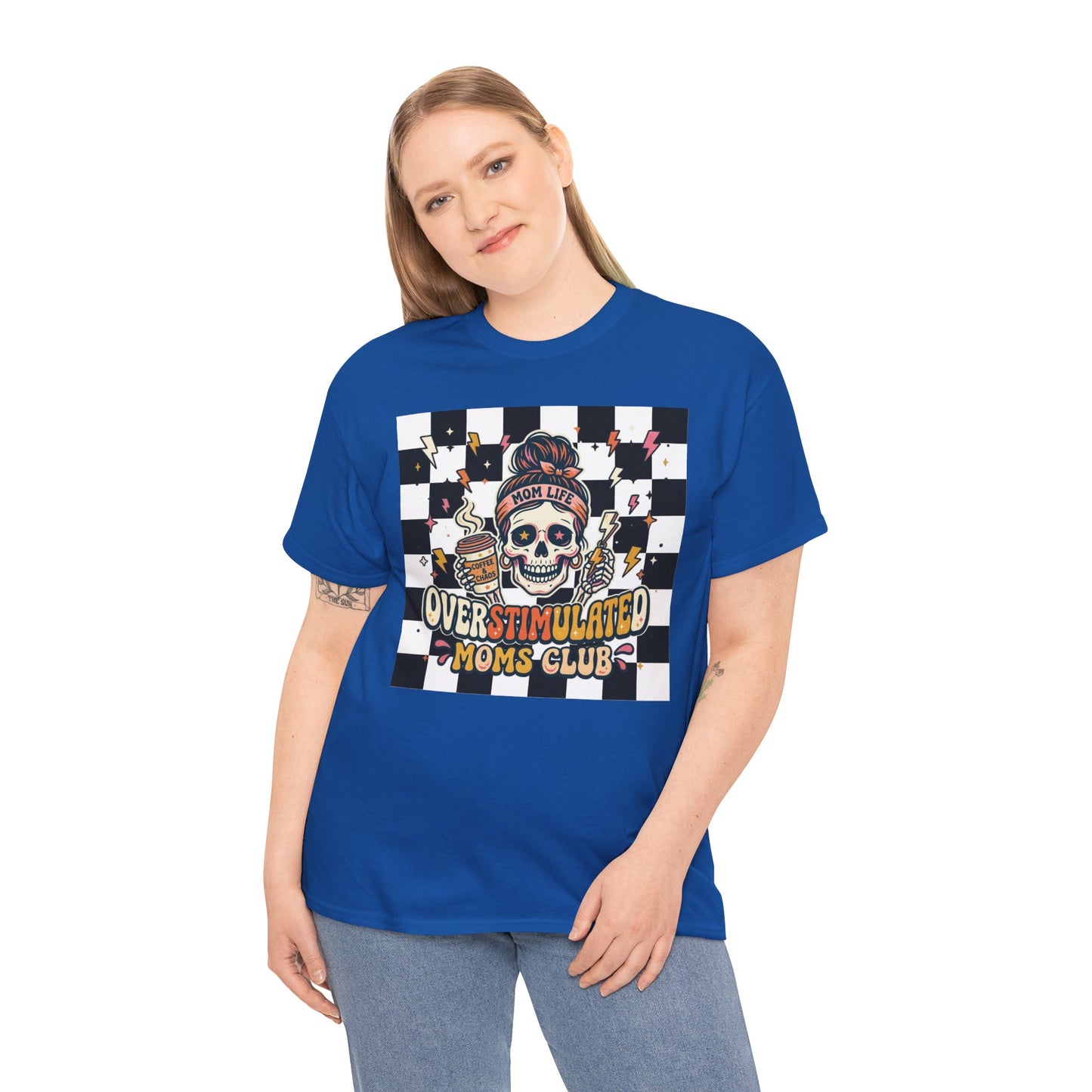 Overstimulated Moms Club T-Shirt — Checker Skull Mom Graphic Tee