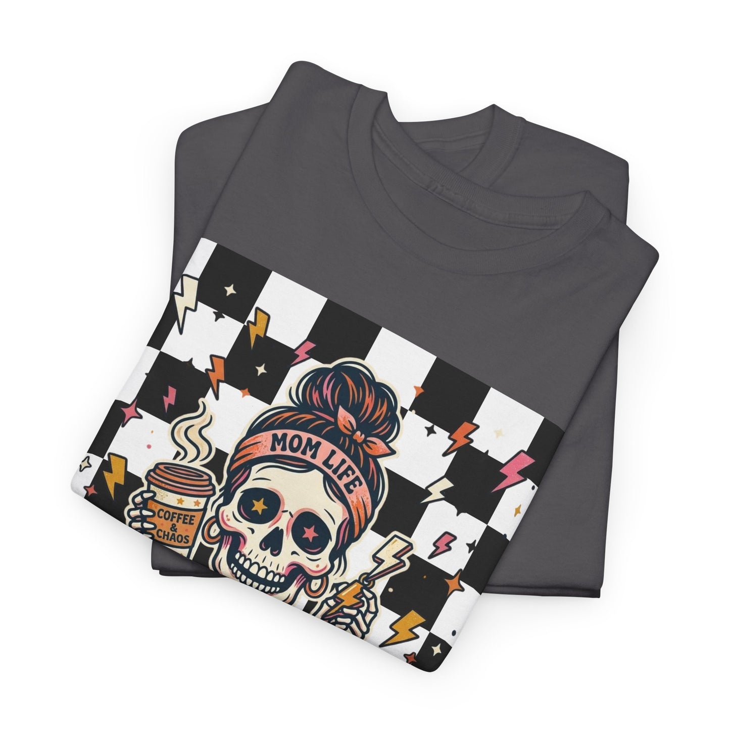 Overstimulated Moms Club T-Shirt — Checker Skull Mom Graphic Tee