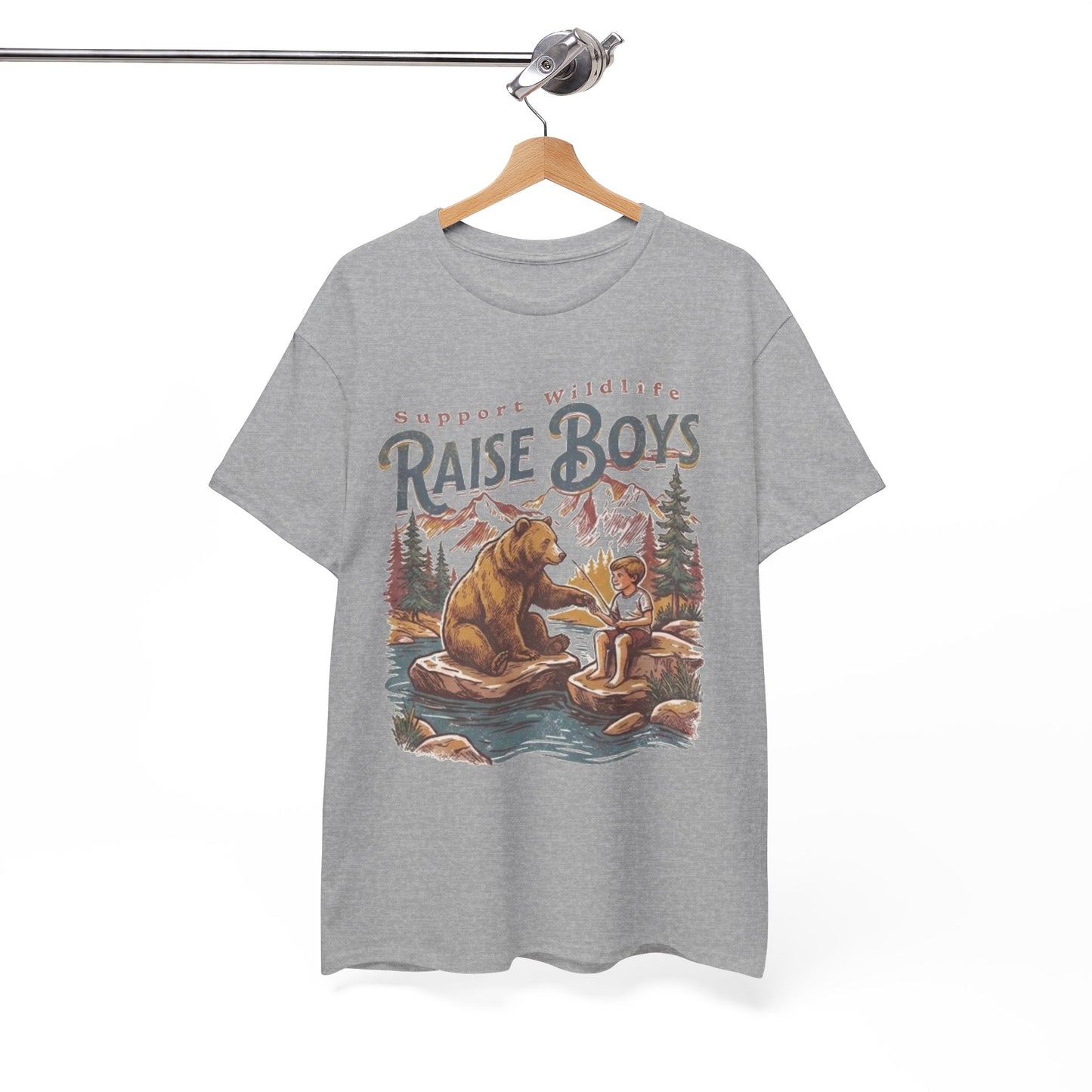 Raise Boys Wildlife T-Shirt — Retro Bear & Boy Outdoor Graphic Tee