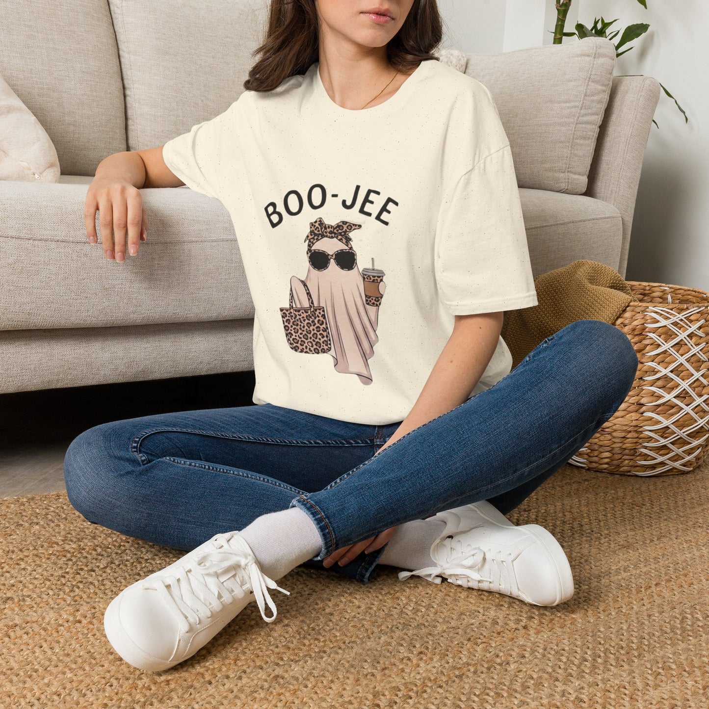 Boo-Jee Graphic T-Shirt — Cute Ghost with Leopard Headband & Sunglasses