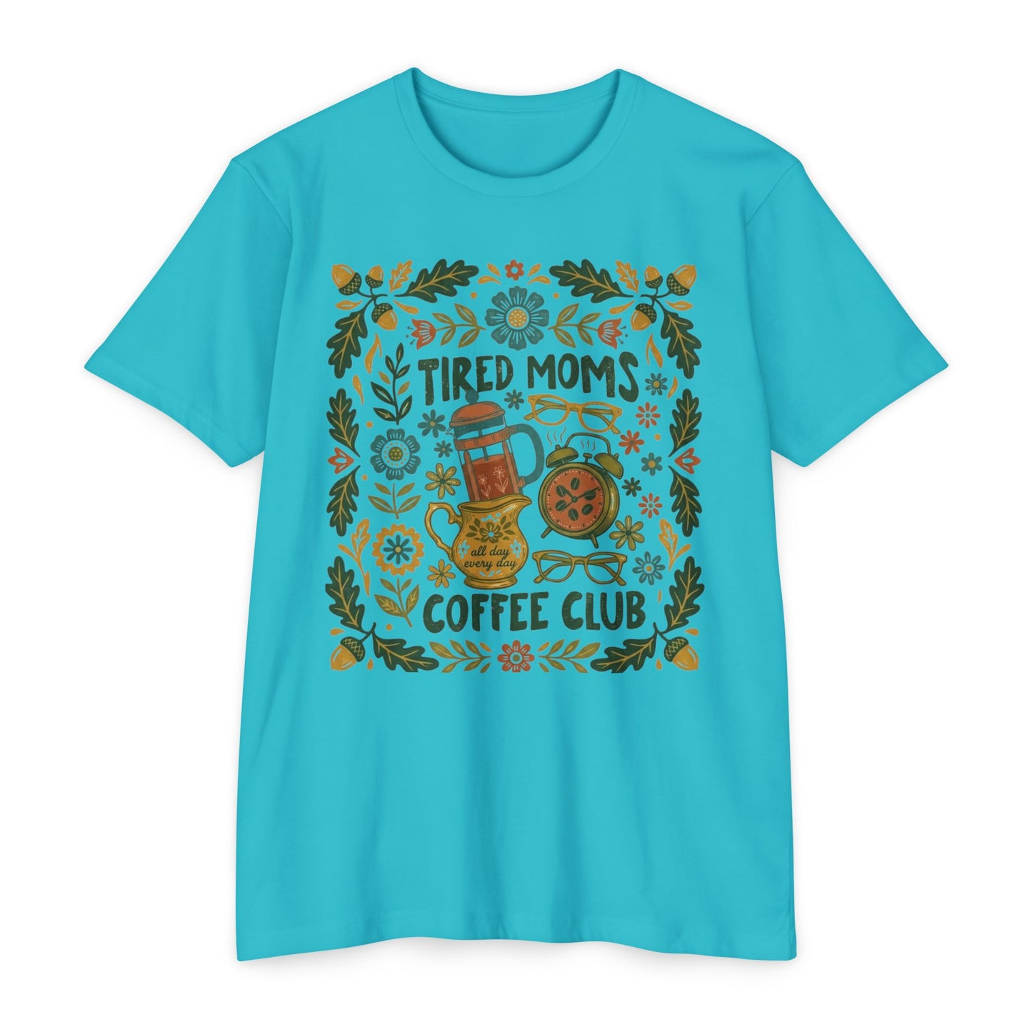 Tired Moms Coffee Club T-Shirt – Funny Floral Coffee Tee for Moms