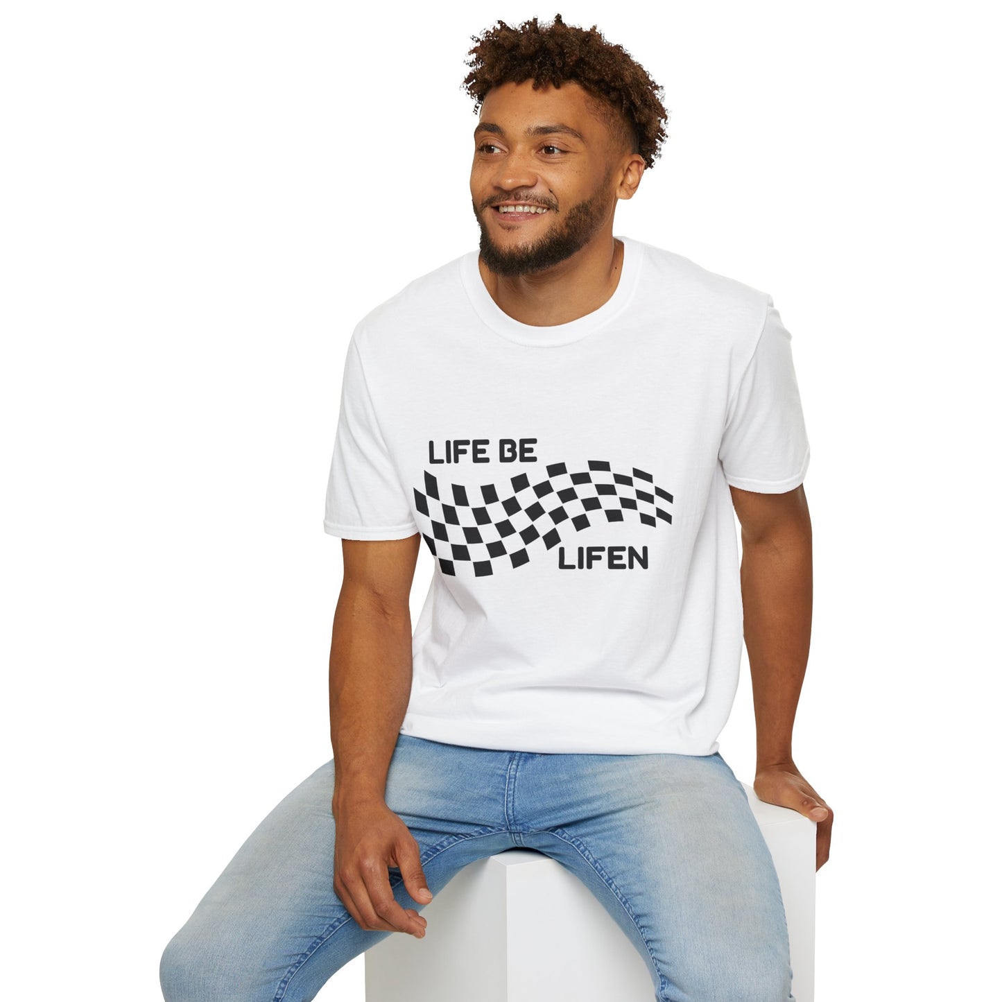 Life Be Lifen Checkered T‑Shirt — Retro Racing Graphic Tee