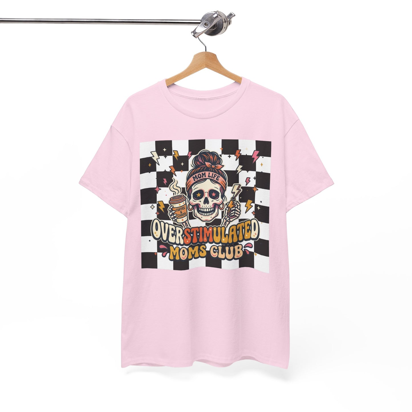 Overstimulated Moms Club T-Shirt — Checker Skull Mom Graphic Tee