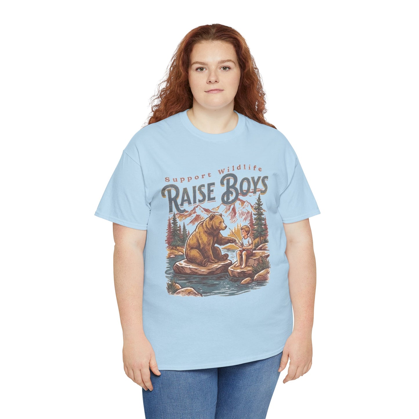Raise Boys Wildlife T-Shirt — Retro Bear & Boy Outdoor Graphic Tee