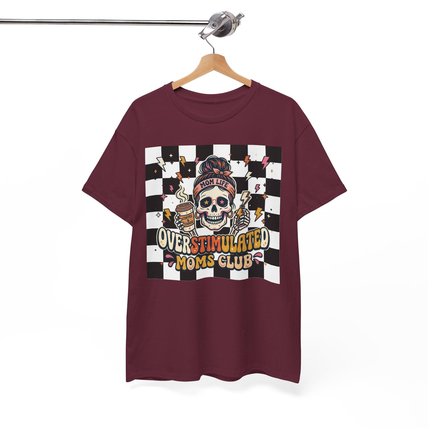 Overstimulated Moms Club T-Shirt — Checker Skull Mom Graphic Tee