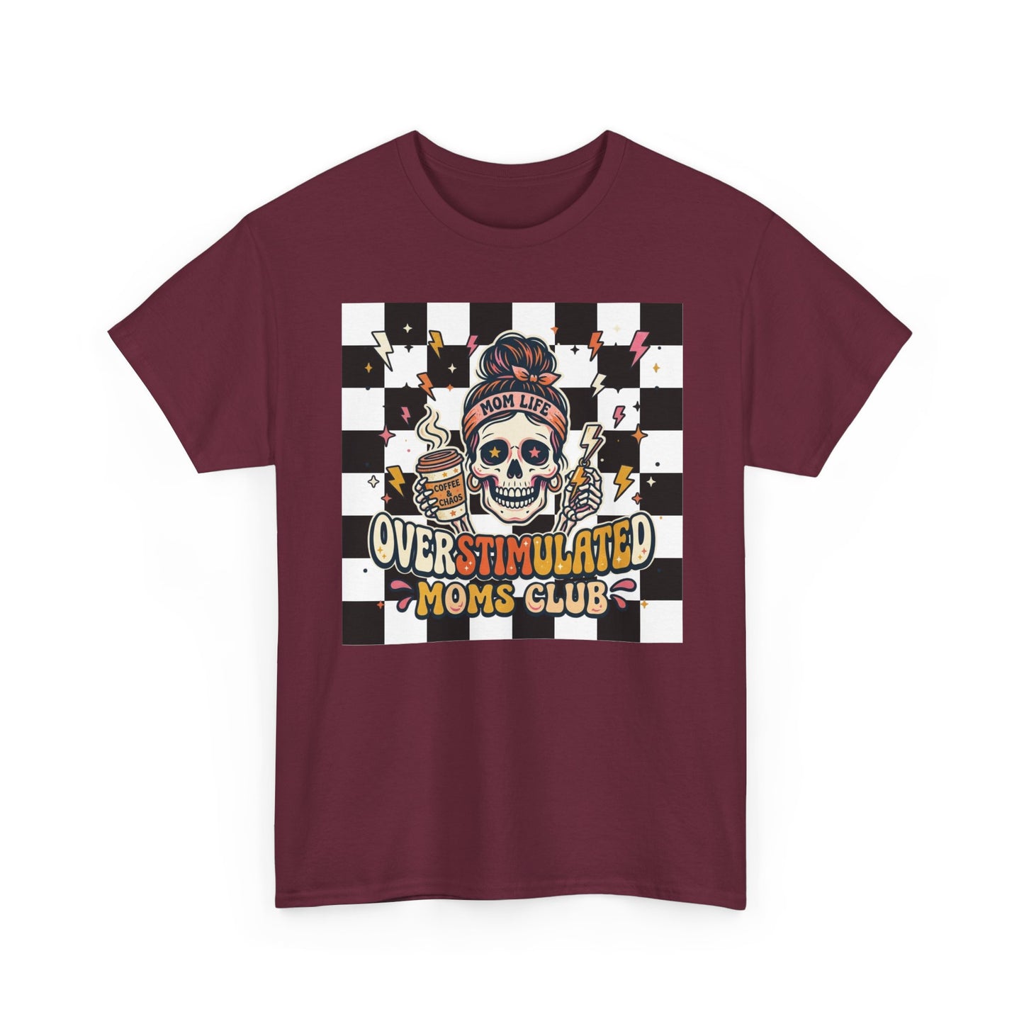 Overstimulated Moms Club T-Shirt — Checker Skull Mom Graphic Tee