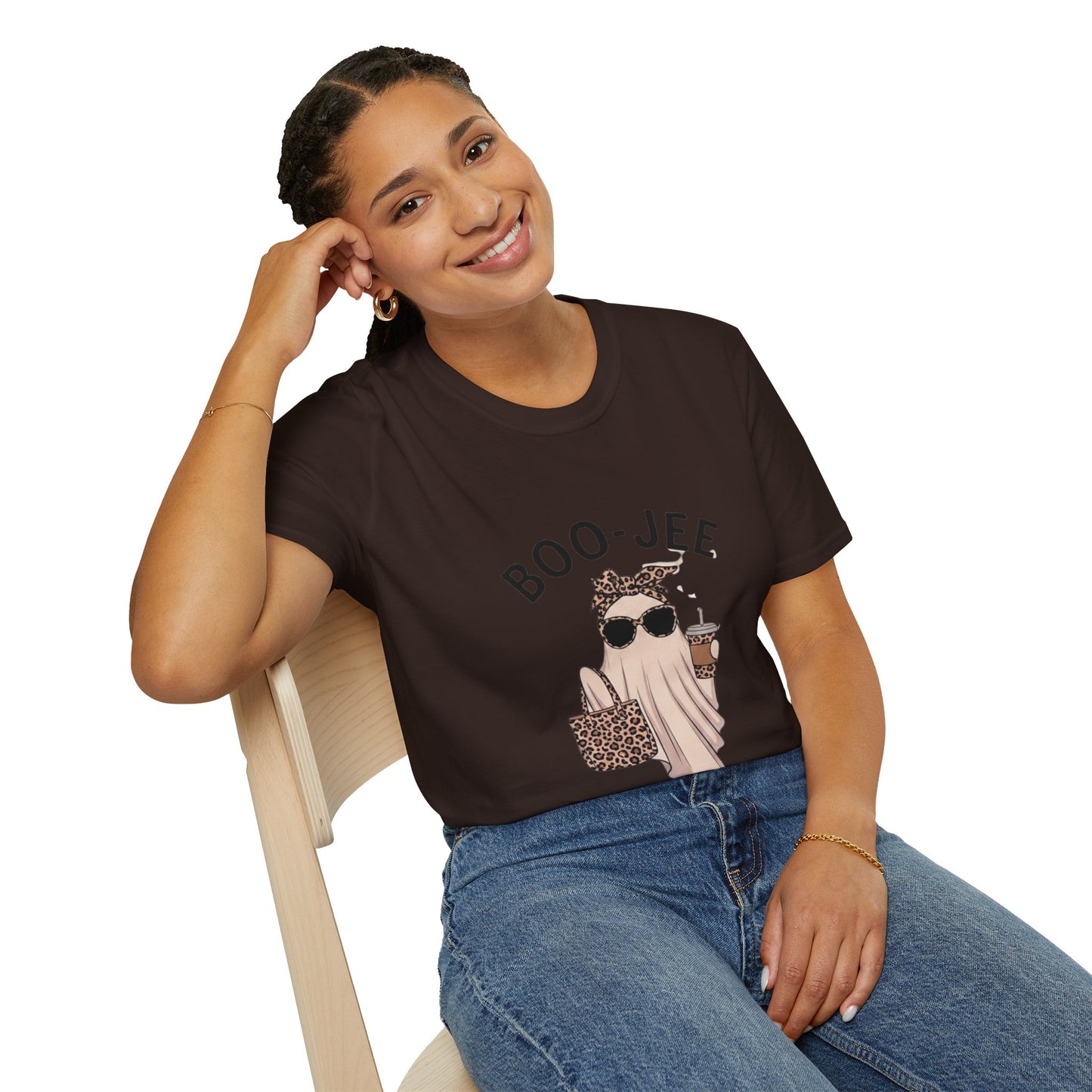 Boo-Jee Graphic T-Shirt — Cute Ghost with Leopard Headband & Sunglasses