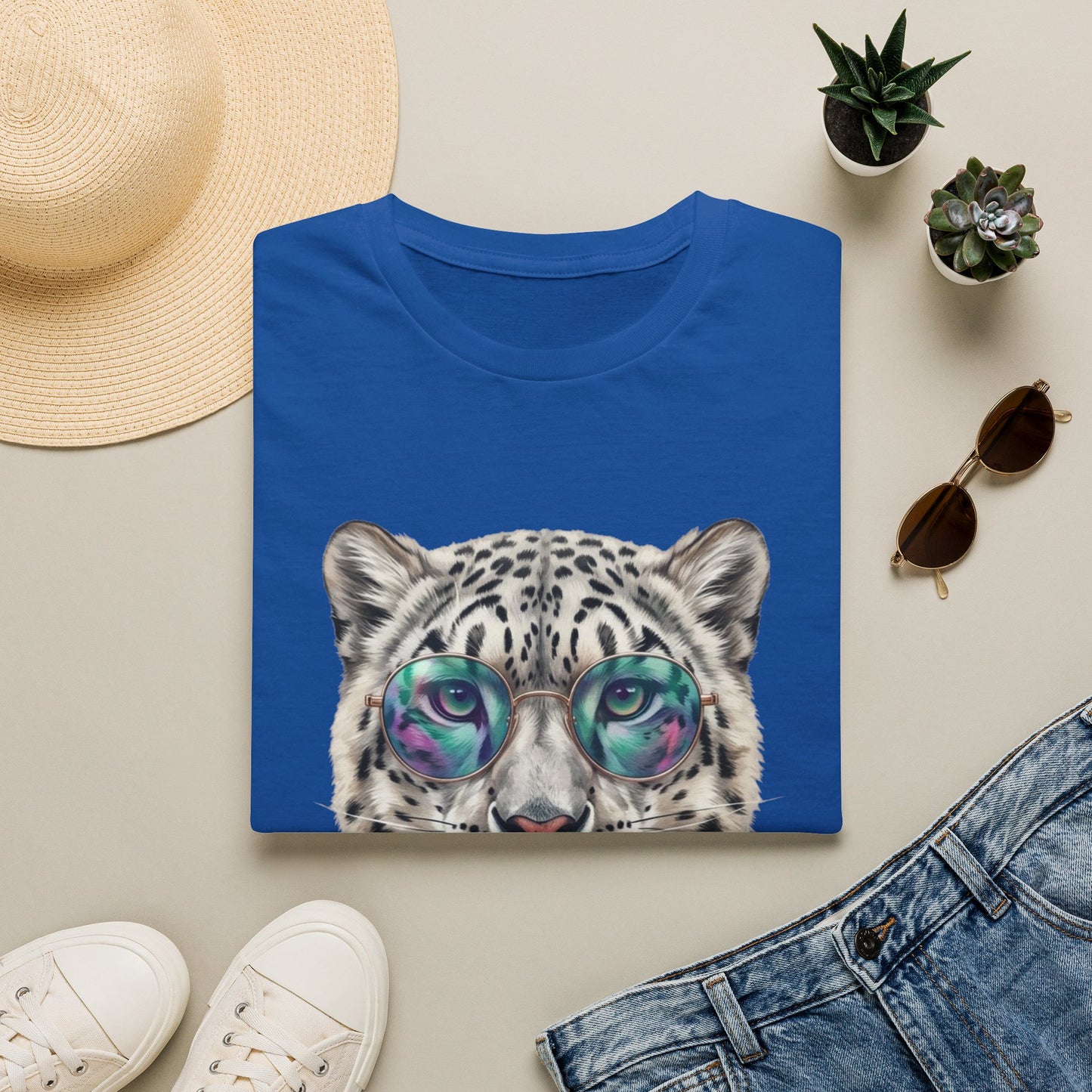 Snow Leopard Sunglasses T-Shirt — Cool Cat Bubblegum Graphic Tee