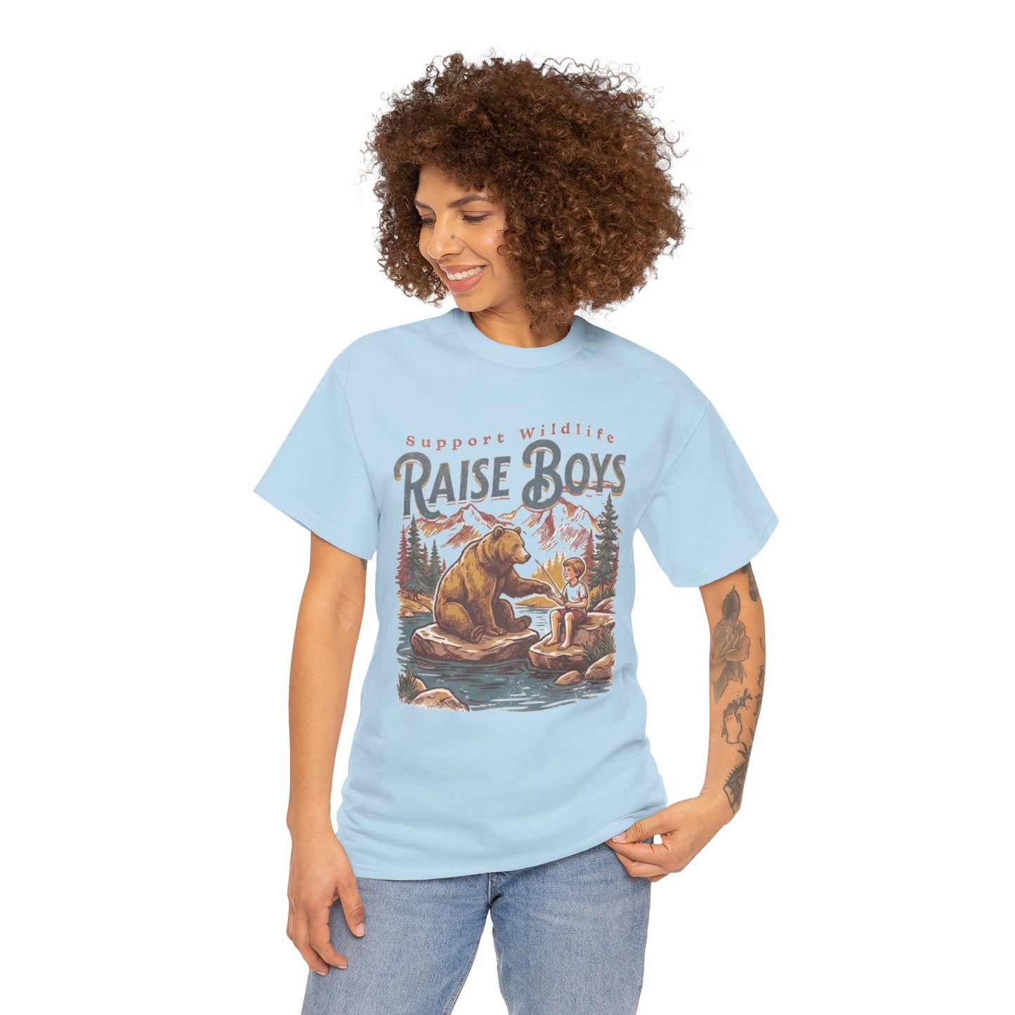 Raise Boys Wildlife T-Shirt — Retro Bear & Boy Outdoor Graphic Tee