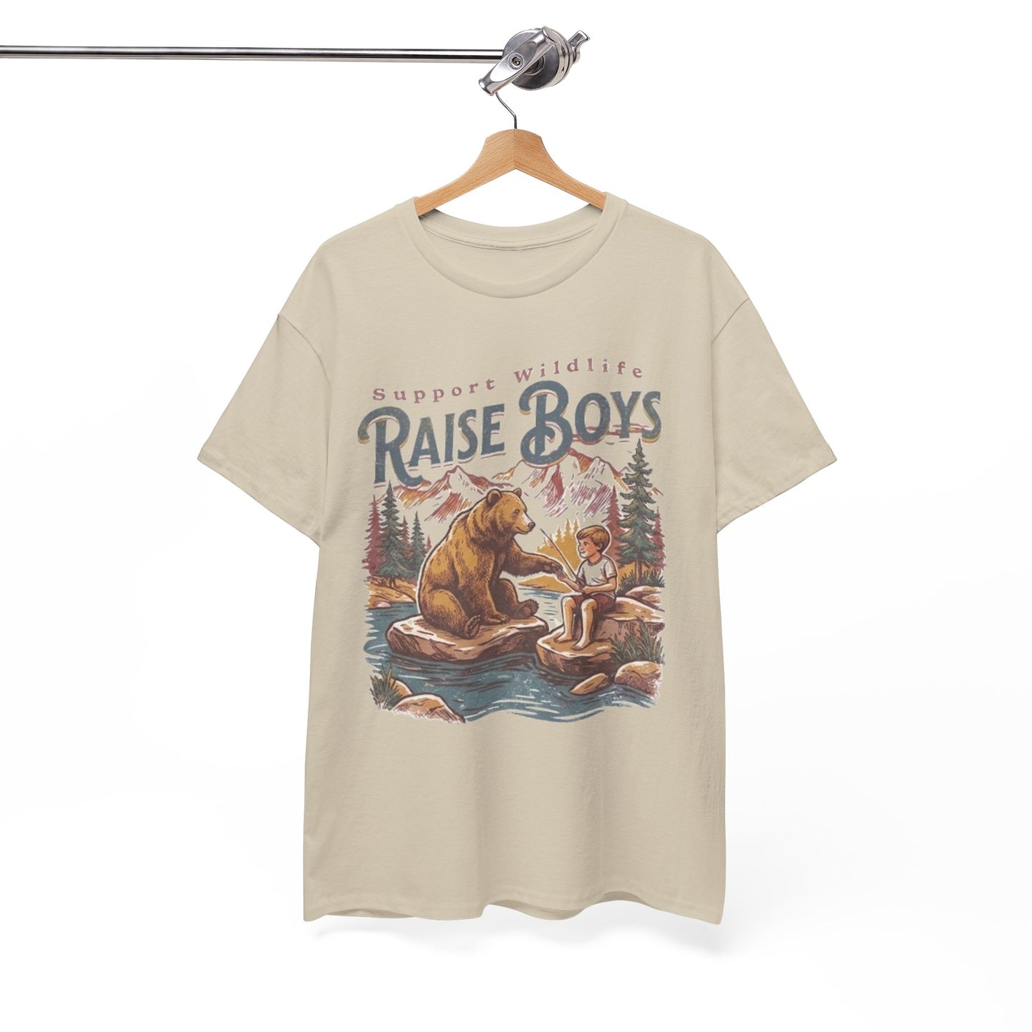 Raise Boys Wildlife T-Shirt — Retro Bear & Boy Outdoor Graphic Tee