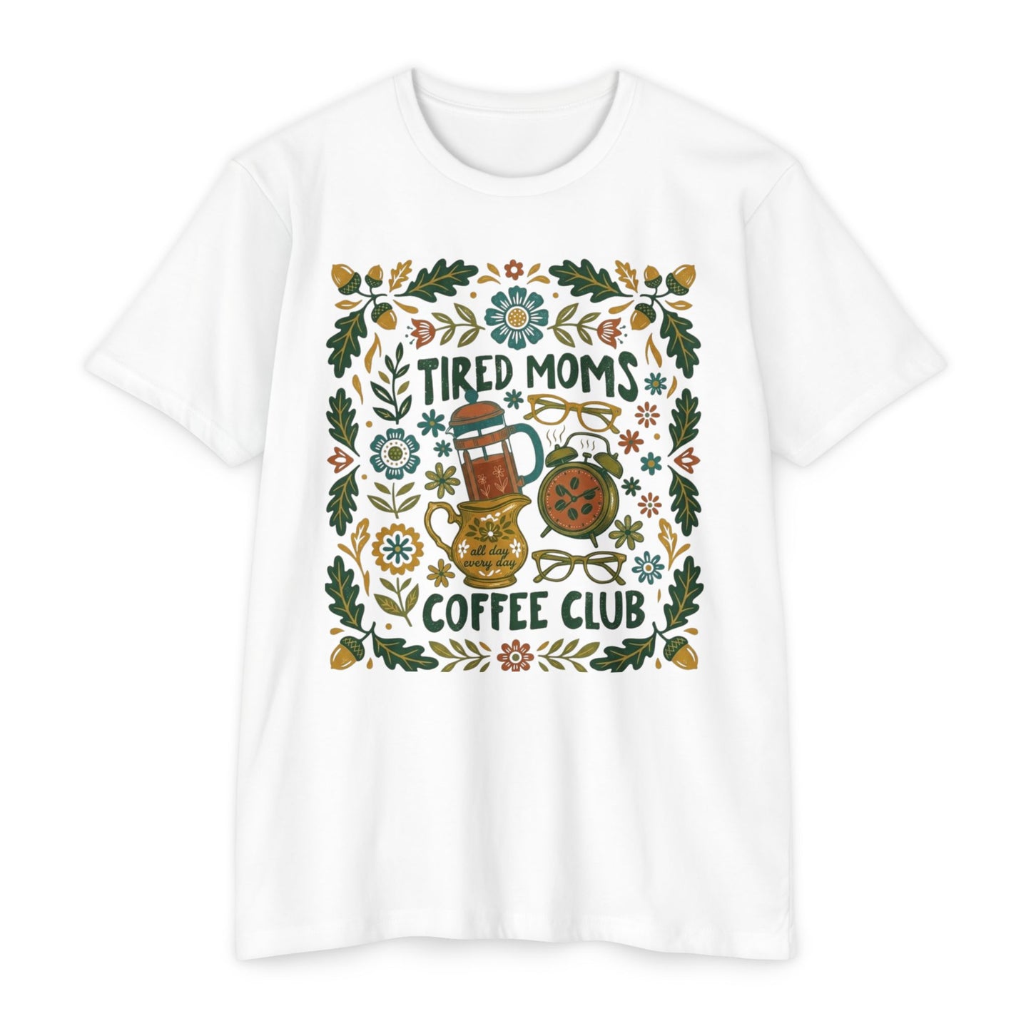 Tired Moms Coffee Club T-Shirt – Funny Floral Coffee Tee for Moms