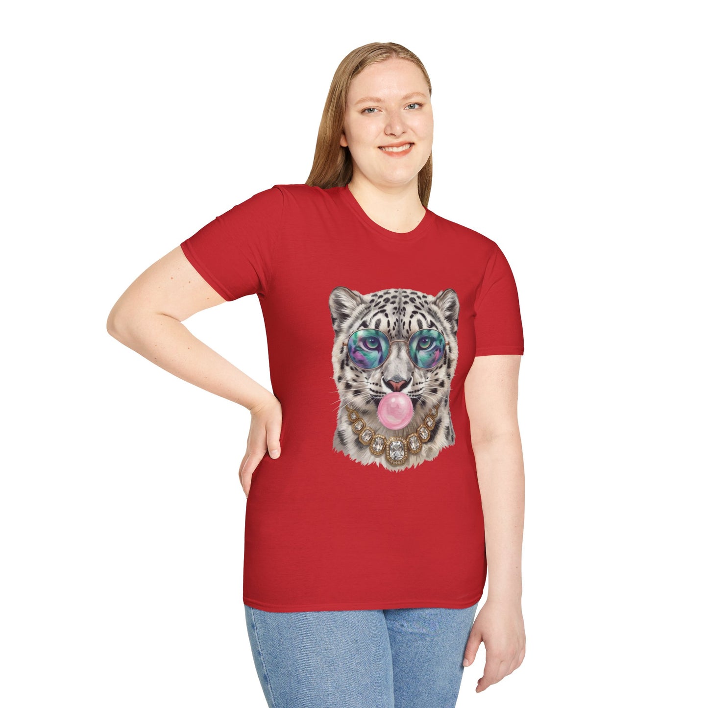 Snow Leopard Sunglasses T-Shirt — Cool Cat Bubblegum Graphic Tee