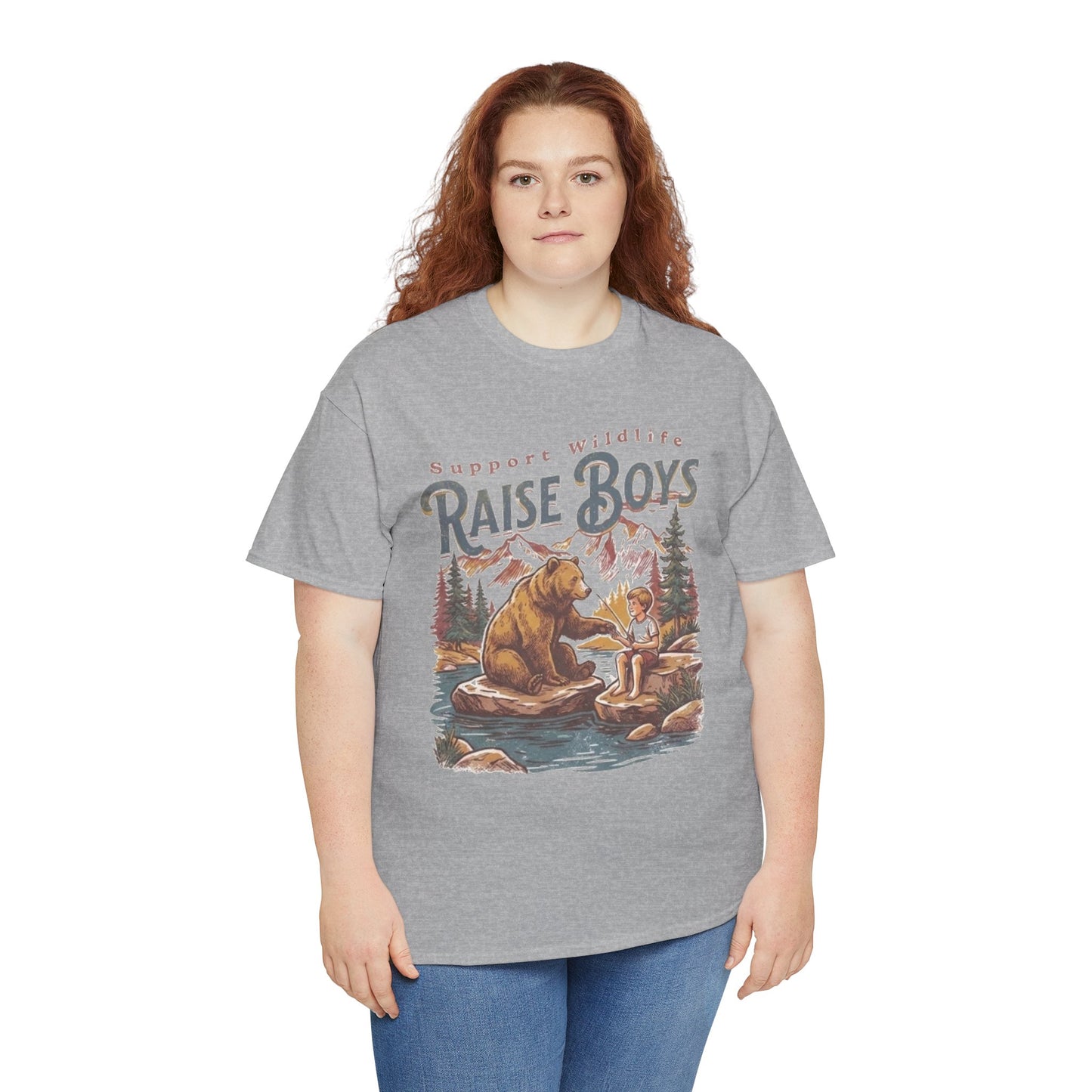 Raise Boys Wildlife T-Shirt — Retro Bear & Boy Outdoor Graphic Tee