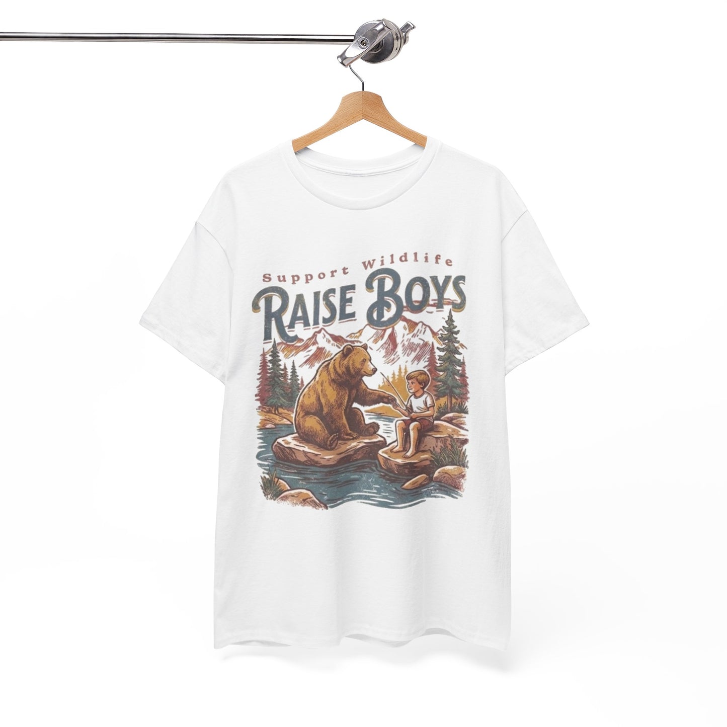 Raise Boys Wildlife T-Shirt — Retro Bear & Boy Outdoor Graphic Tee