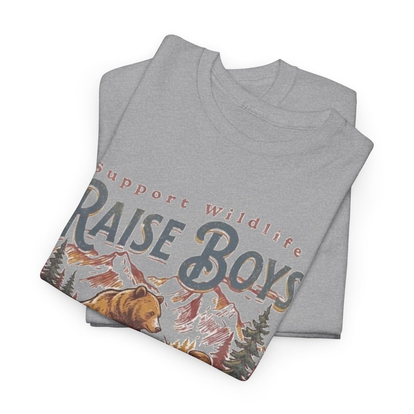 Raise Boys Wildlife T-Shirt — Retro Bear & Boy Outdoor Graphic Tee