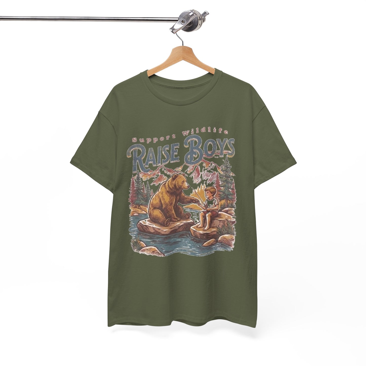 Raise Boys Wildlife T-Shirt — Retro Bear & Boy Outdoor Graphic Tee