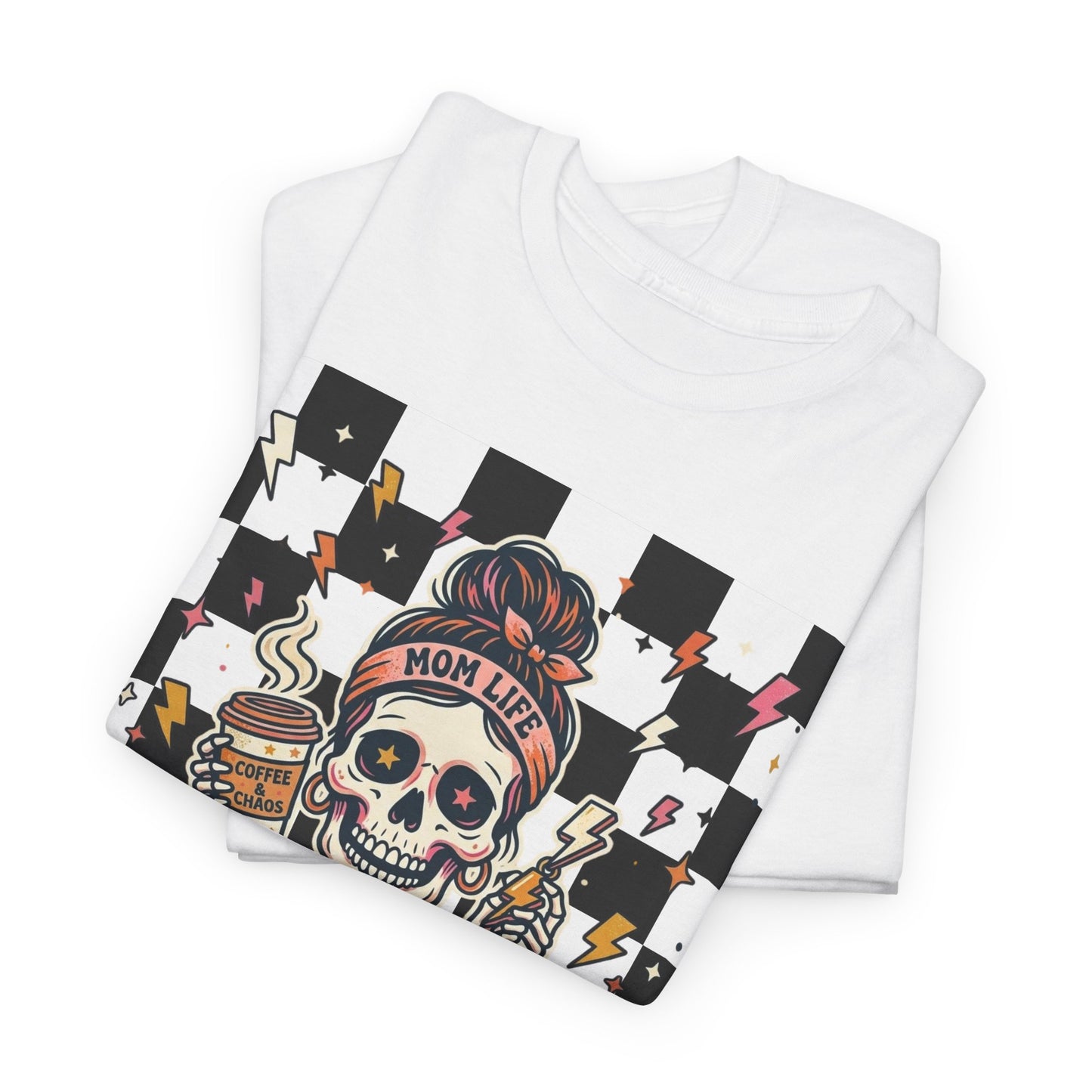 Overstimulated Moms Club T-Shirt — Checker Skull Mom Graphic Tee