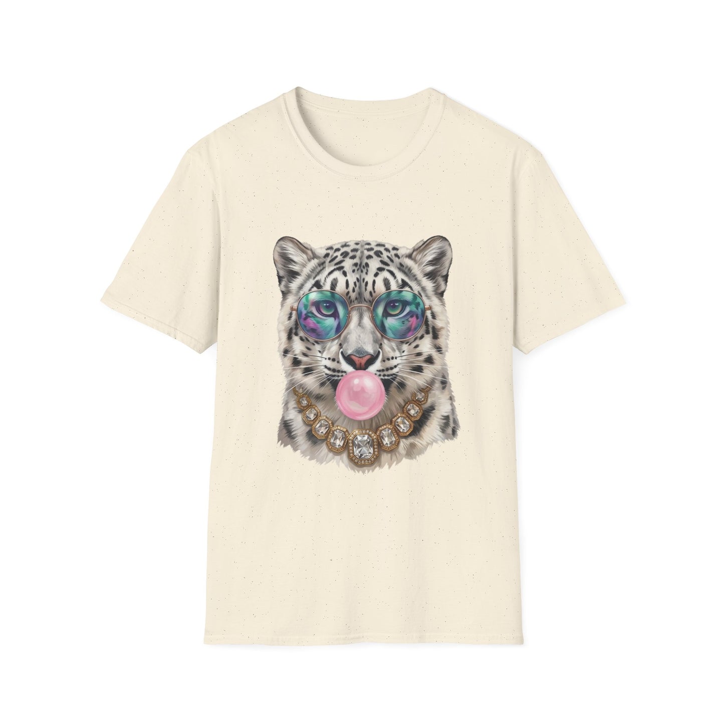 Snow Leopard Sunglasses T-Shirt — Cool Cat Bubblegum Graphic Tee