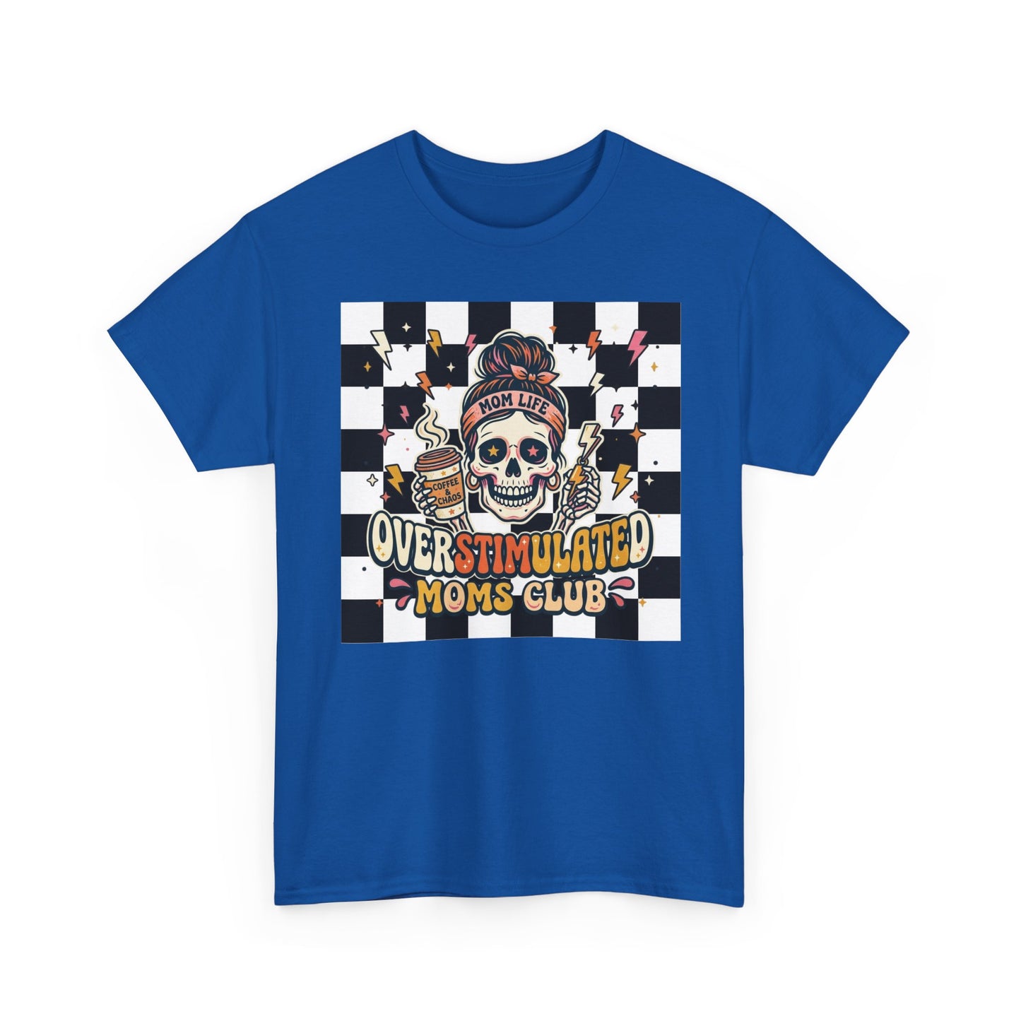 Overstimulated Moms Club T-Shirt — Checker Skull Mom Graphic Tee