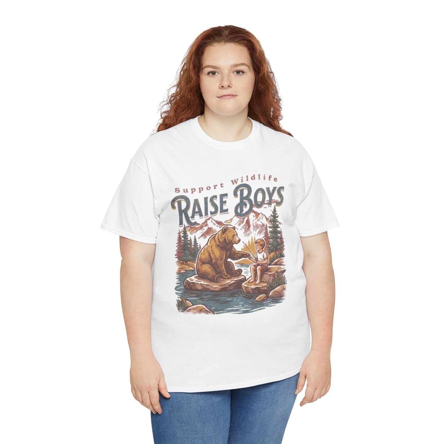 Raise Boys Wildlife T-Shirt — Retro Bear & Boy Outdoor Graphic Tee