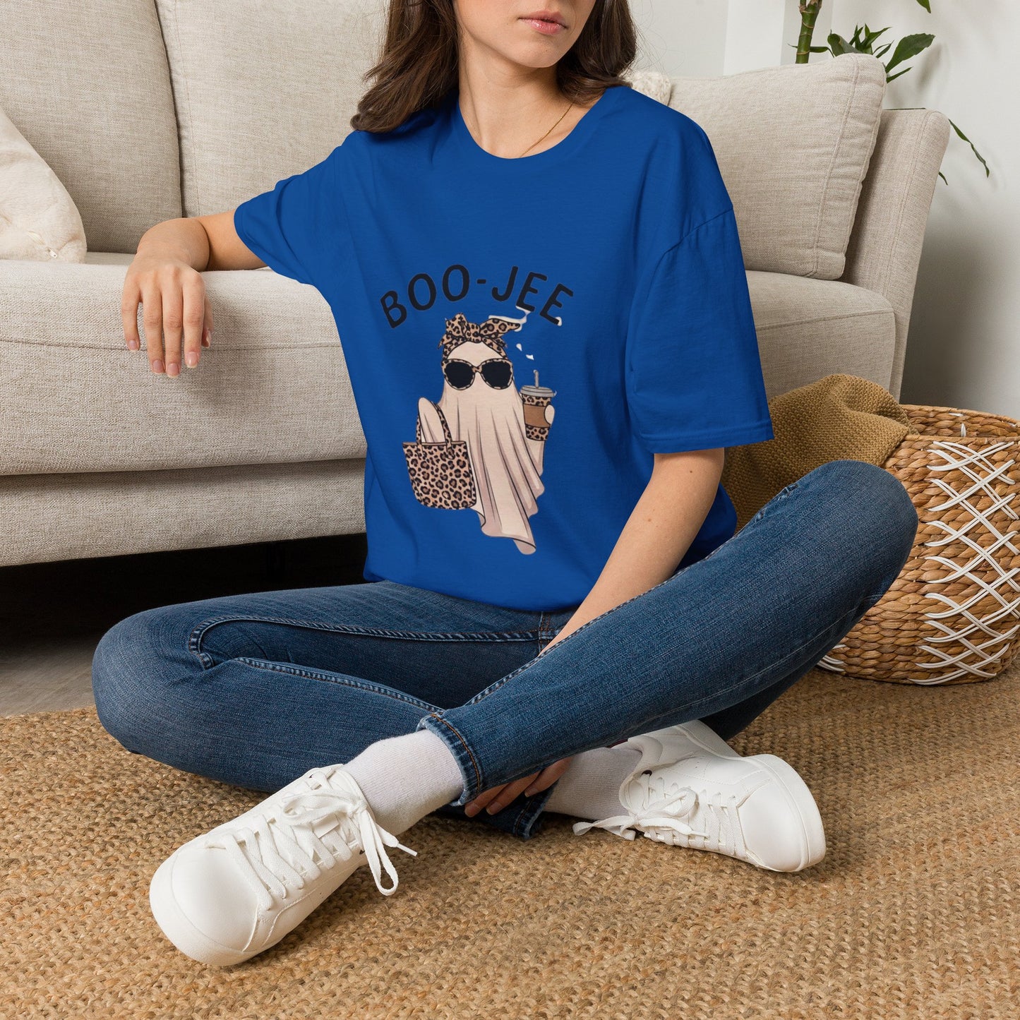 Boo-Jee Graphic T-Shirt — Cute Ghost with Leopard Headband & Sunglasses